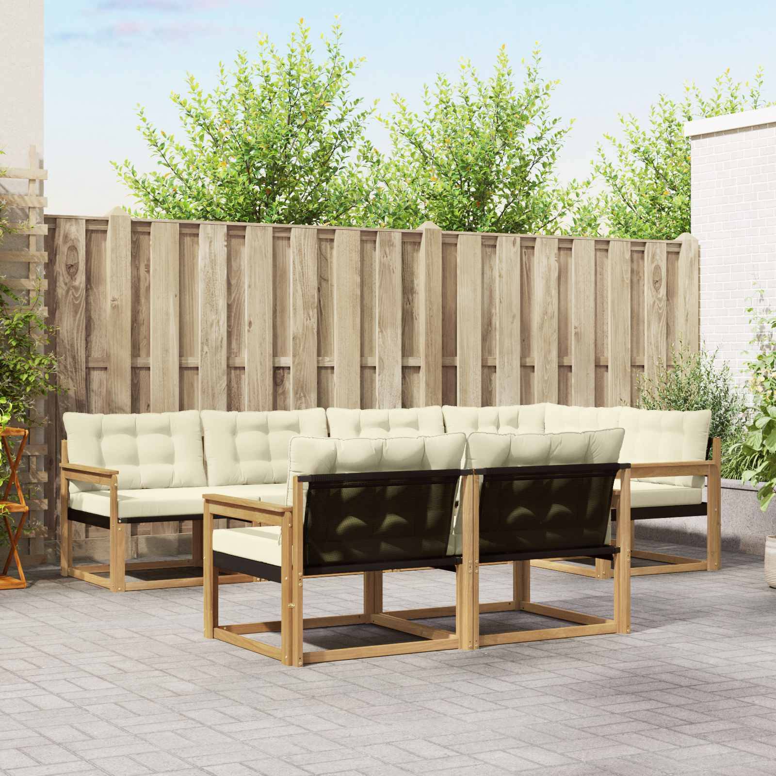 vidaXL Outdoor-Sofagarnitur mit Kissen 7 pcs Weiß und Creme
