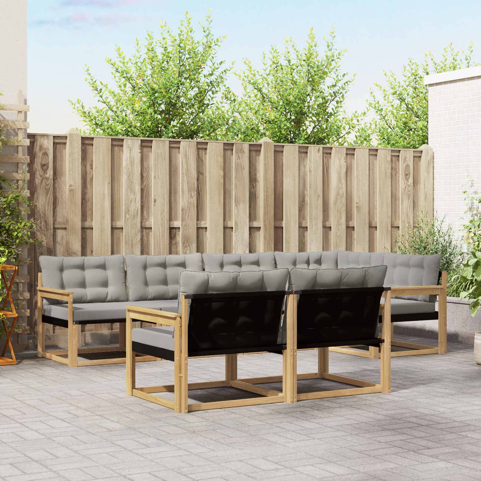 vidaXL Outdoor-Sofagarnitur mit Kissen 7 pcs Weiß und Hellgrau