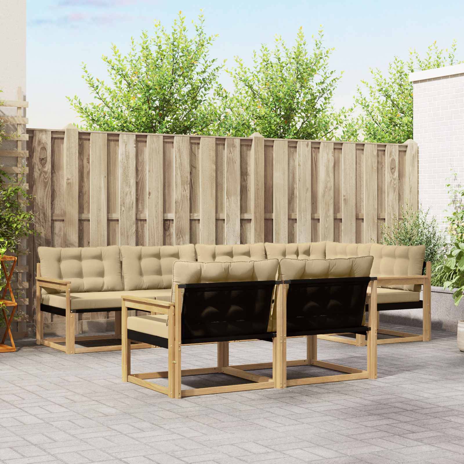 vidaXL Outdoor-Sofagarnitur mit Kissen 7 pcs Weiß und Beige