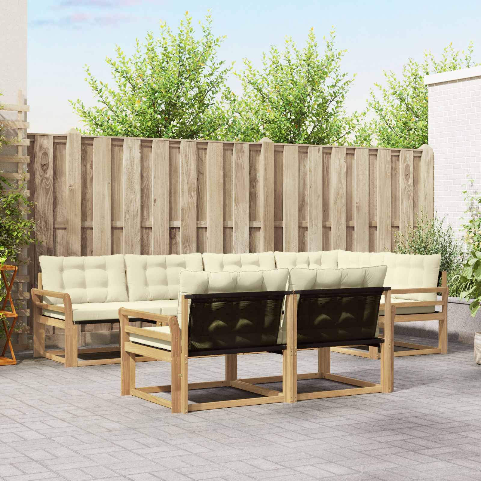 vidaXL Outdoor-Sofagarnitur mit Kissen 7 pcs Weiß und Creme