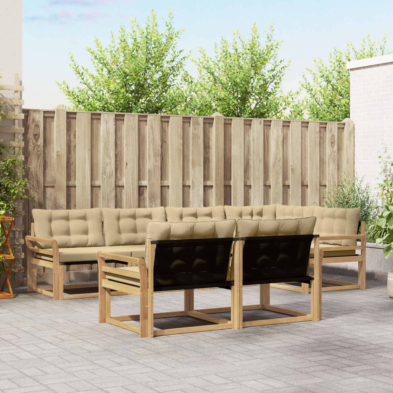 vidaXL Outdoor-Sofagarnitur mit Kissen 7 pcs Weiß und Beige