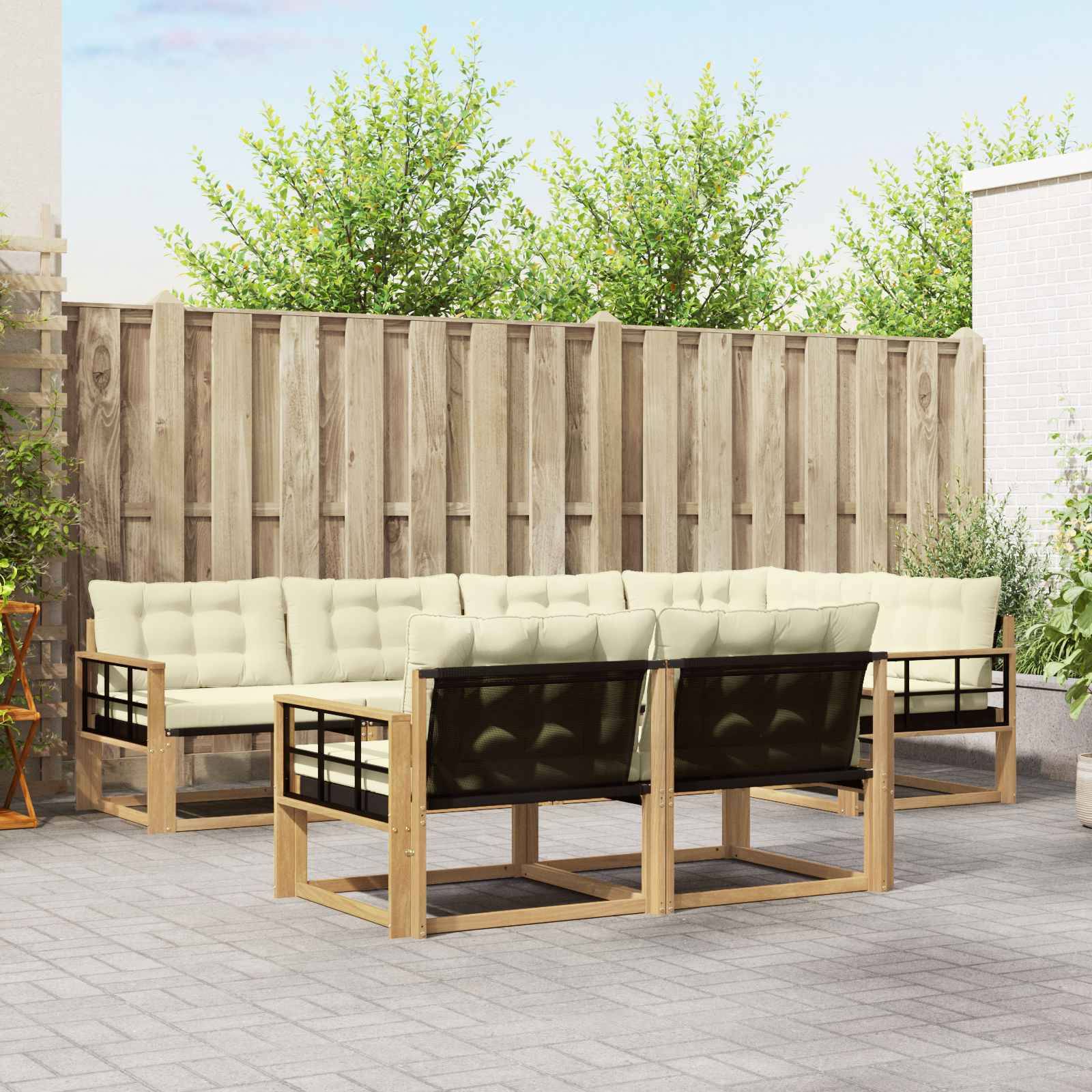 vidaXL Outdoor-Sofagarnitur mit Kissen 7 pcs Weiß und Creme