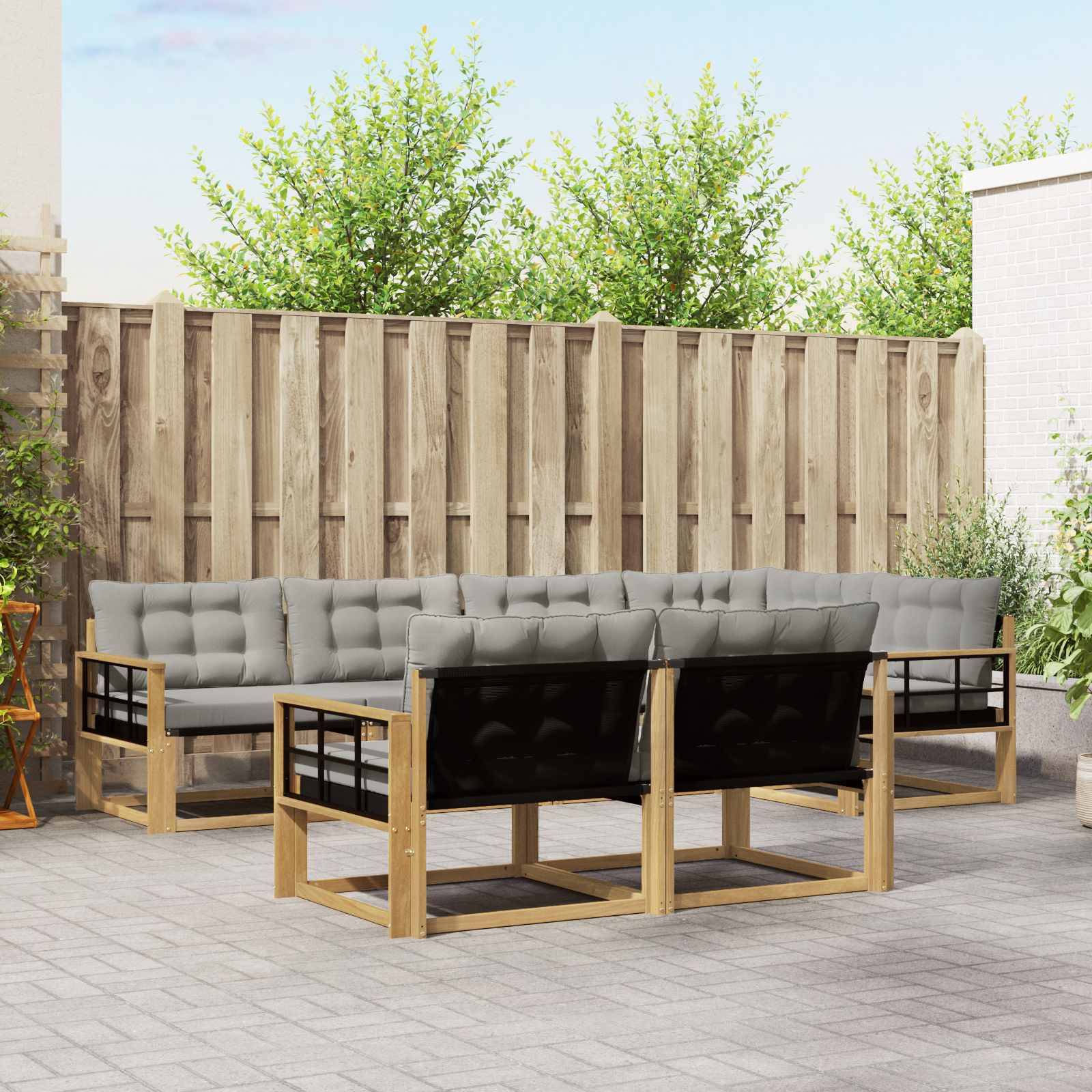 vidaXL Outdoor-Sofagarnitur mit Kissen 7 pcs Weiß und Hellgrau