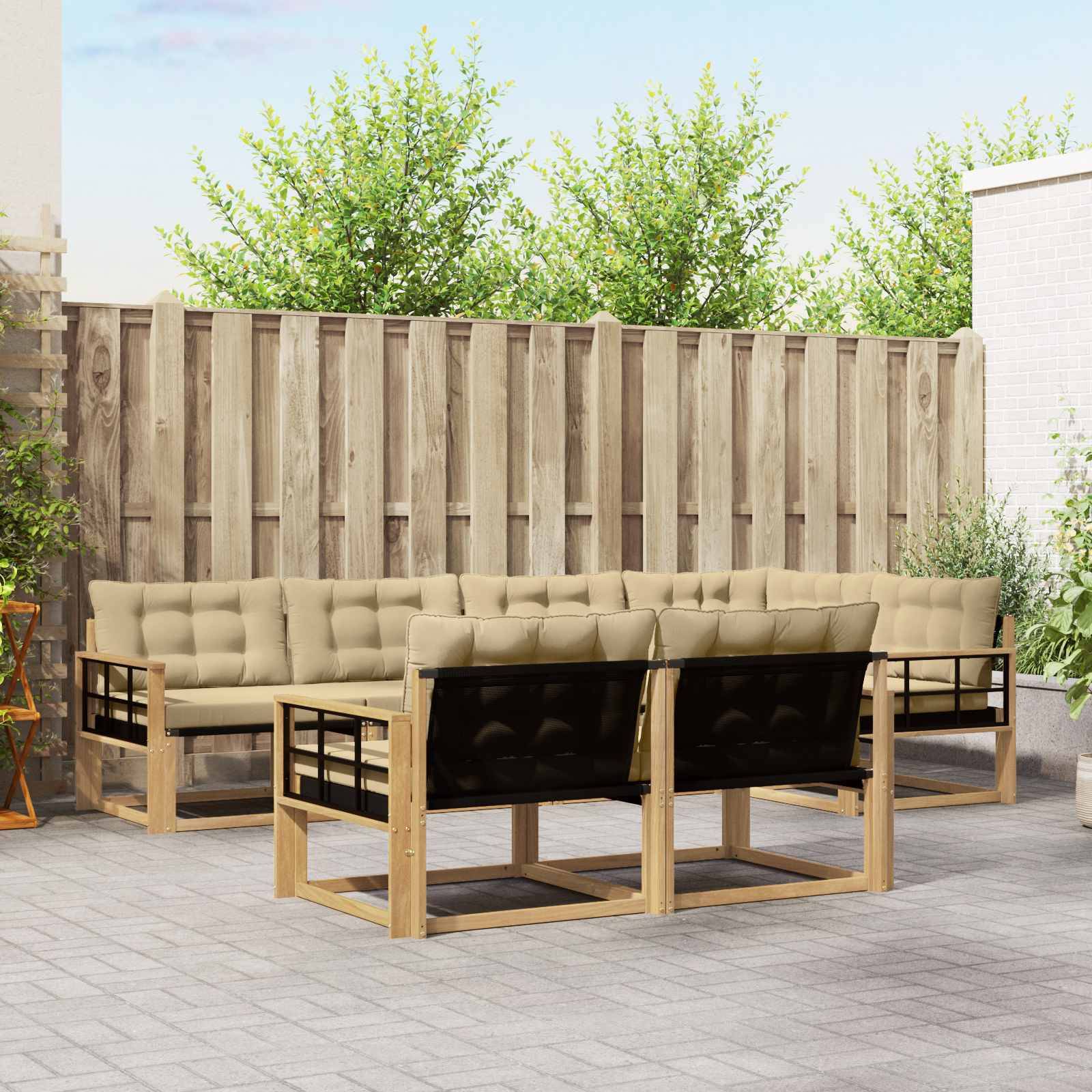 vidaXL Outdoor-Sofagarnitur mit Kissen 7 pcs Weiß und Beige