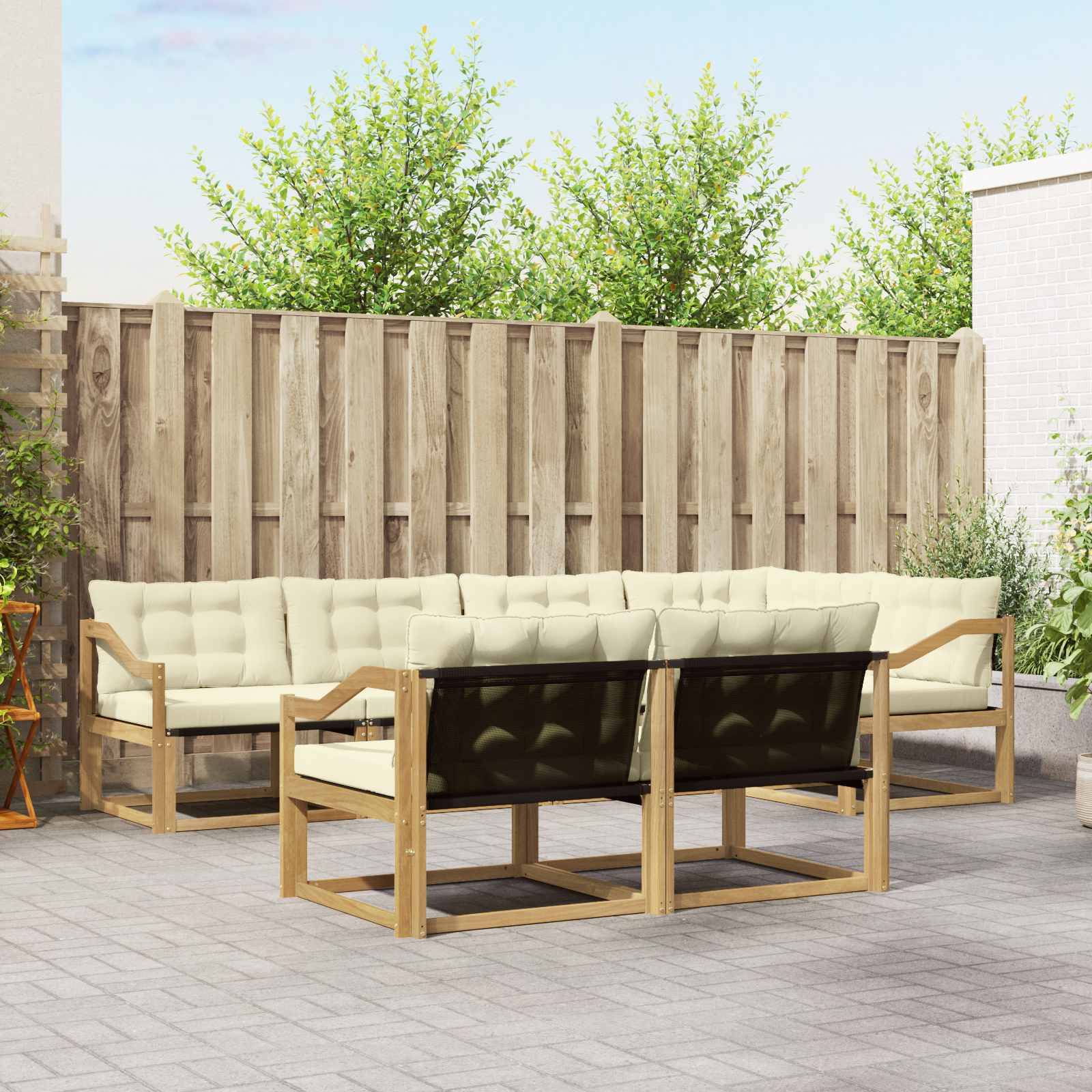 vidaXL Outdoor-Sofagarnitur mit Kissen 7 pcs Weiß und Creme