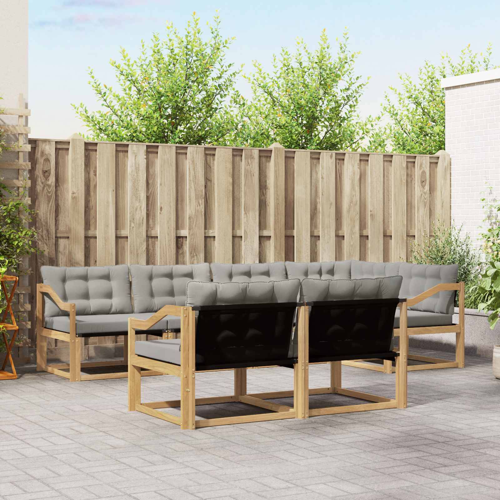 vidaXL Outdoor-Sofagarnitur mit Kissen 7 pcs Weiß und Hellgrau