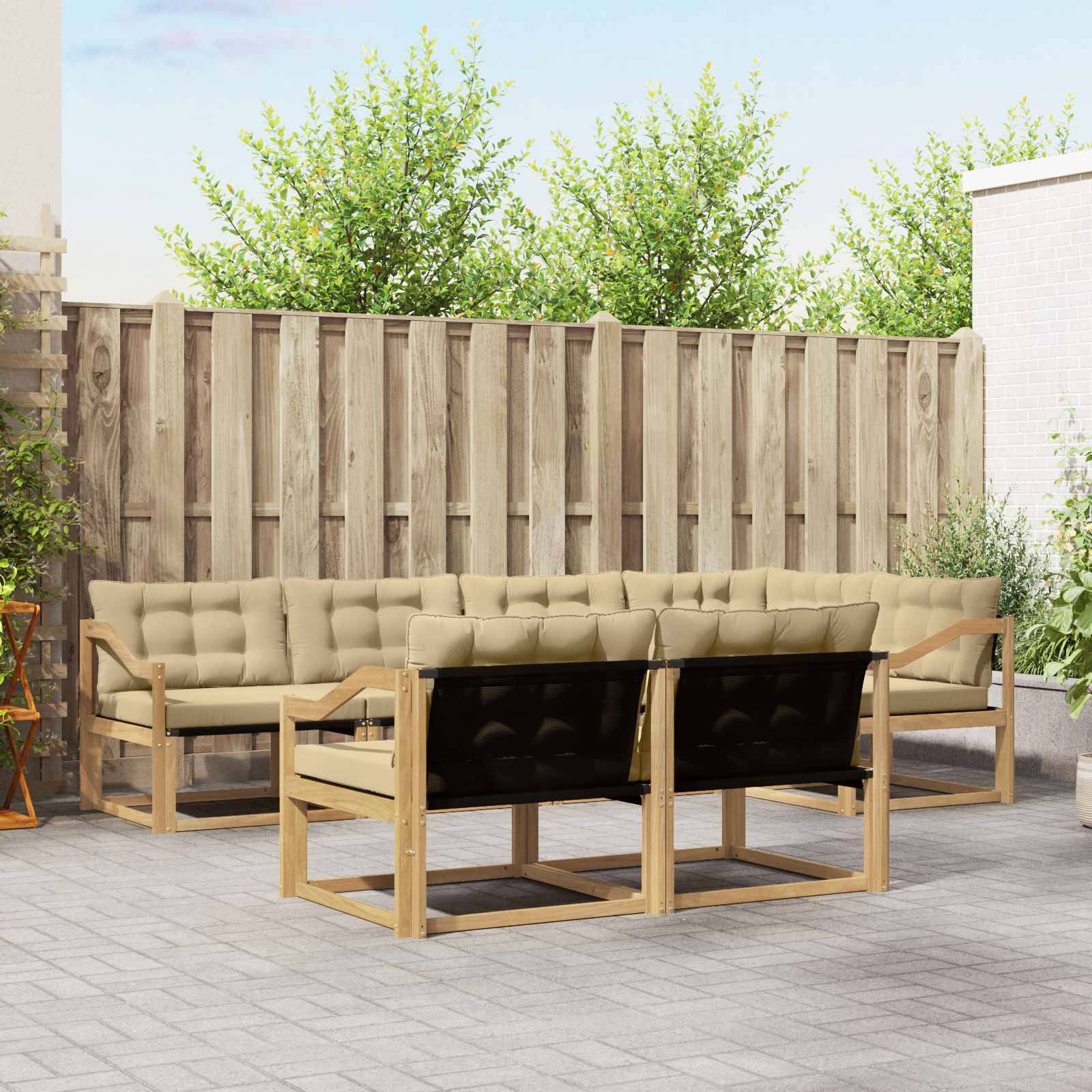 vidaXL Outdoor-Sofagarnitur mit Kissen 7 pcs Weiß und Beige