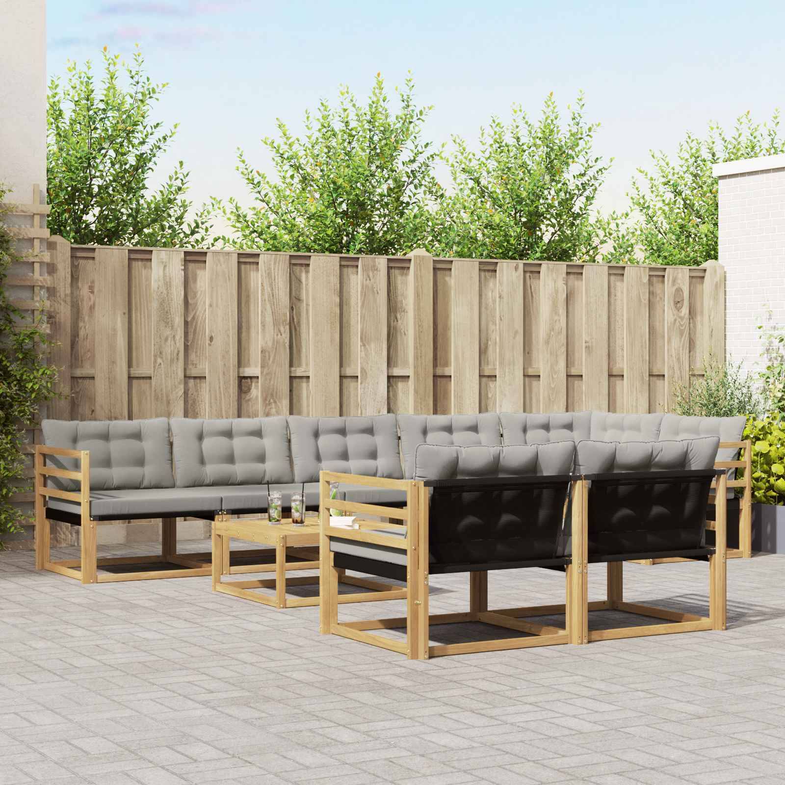 vidaXL Outdoor-Sofagarnitur 9 pcs Weiß und Hellgrau 79 x 79 x 37 cm