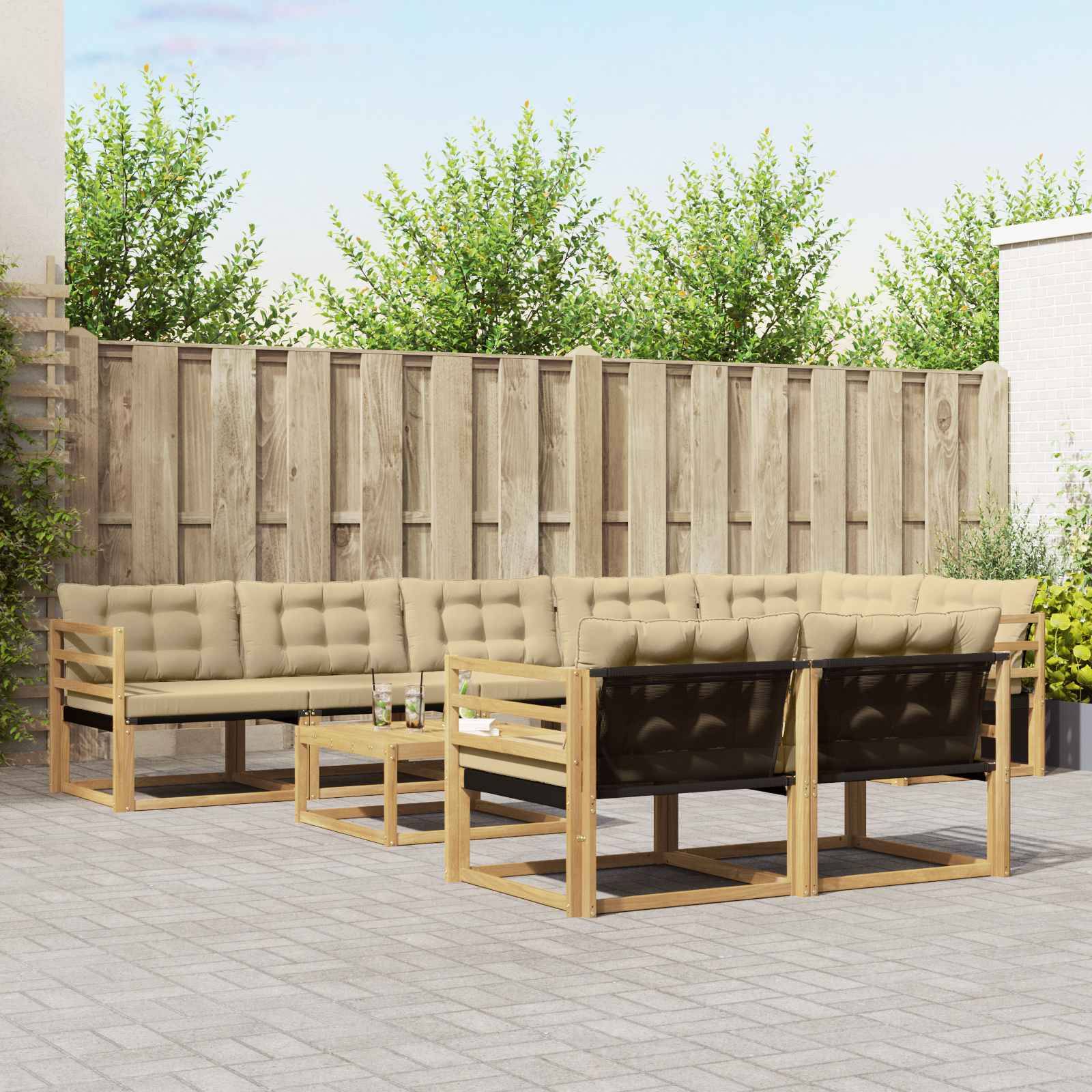 vidaXL Outdoor-Sofagarnitur 9 pcs Weiß und Beige 79 x 79 x 37 cm