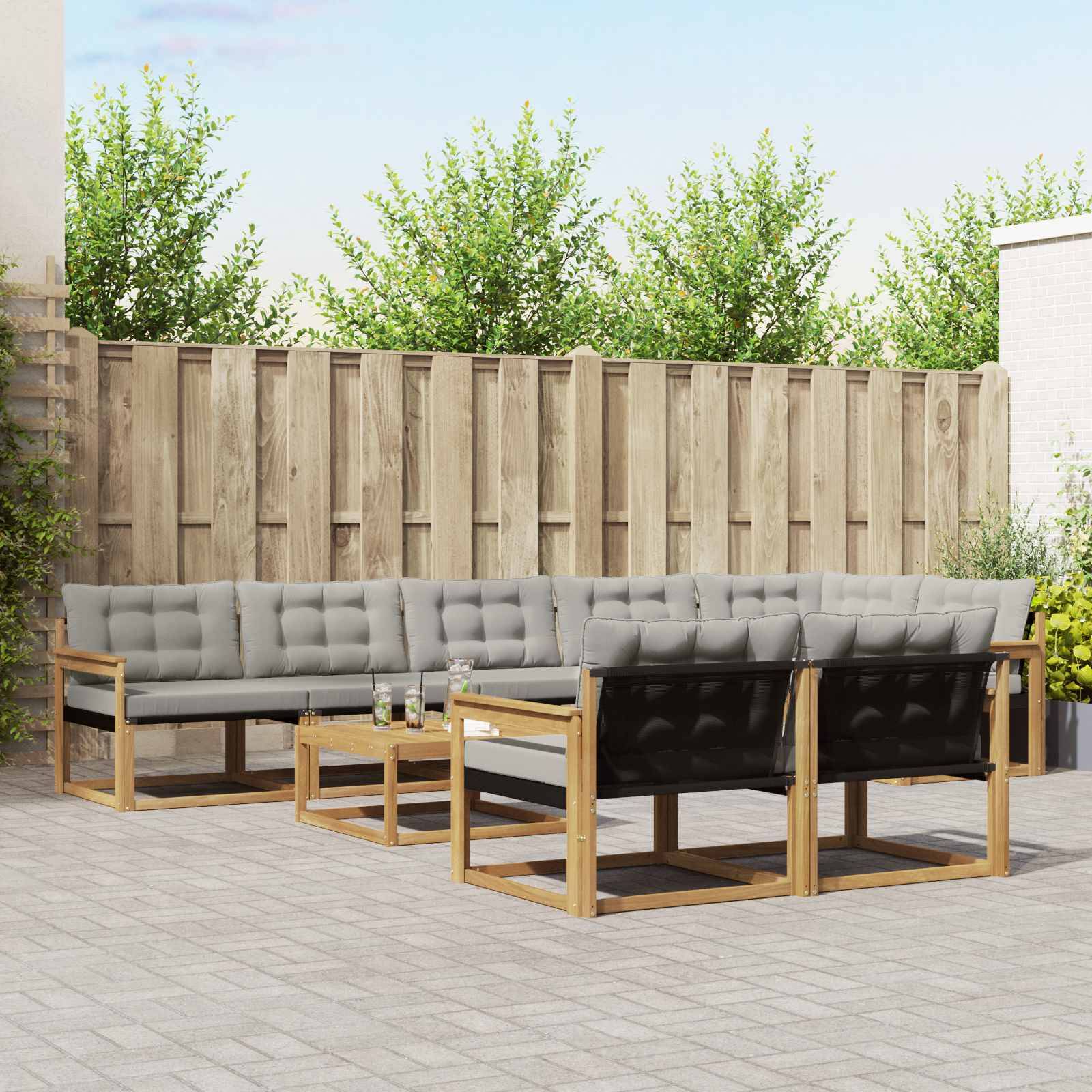 vidaXL Outdoor-Sofagarnitur 9 pcs Weiß und Hellgrau 79 x 79 x 37 cm