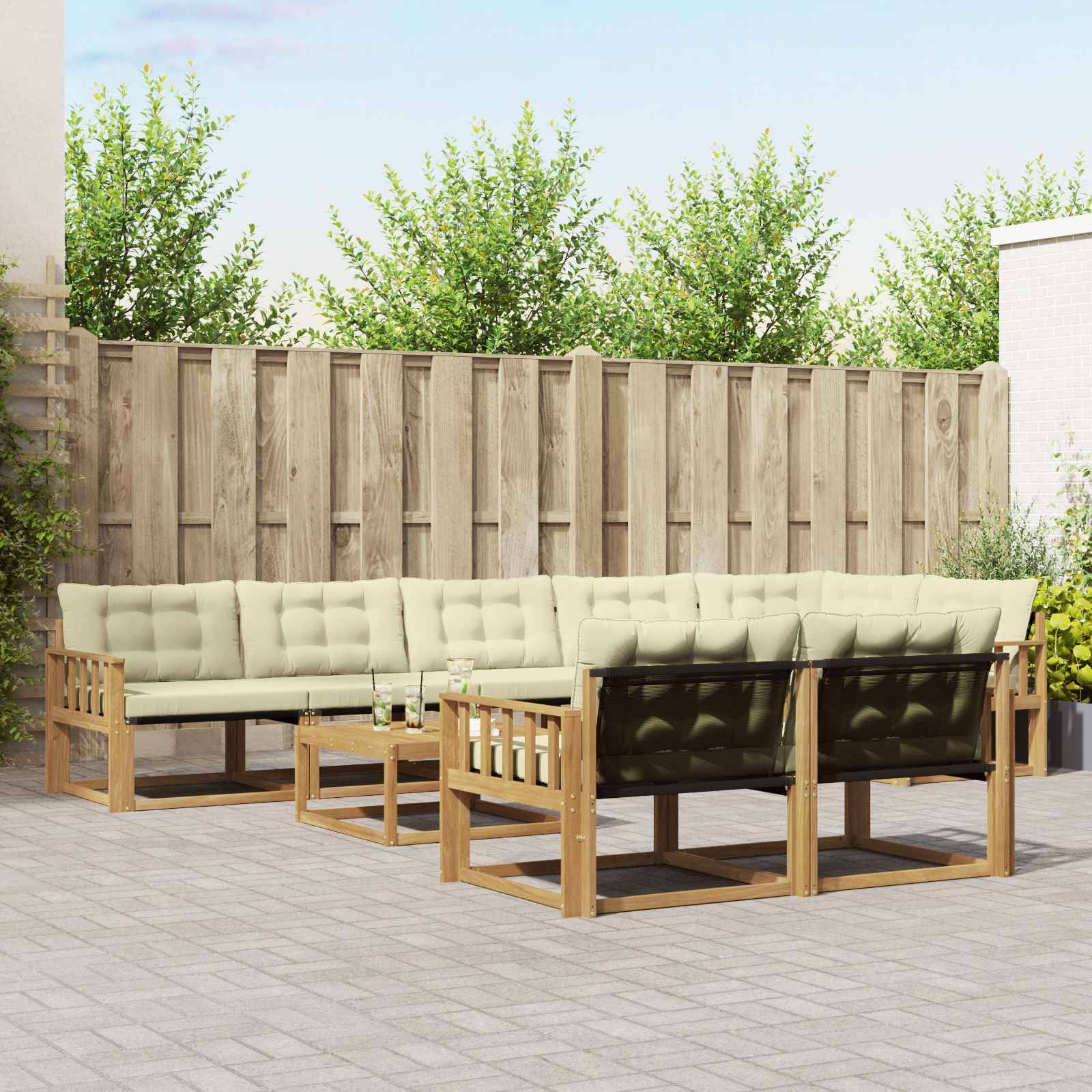vidaXL Outdoor-Sofagarnitur 9 pcs Weiß und Creme 79 x 79 x 37 cm