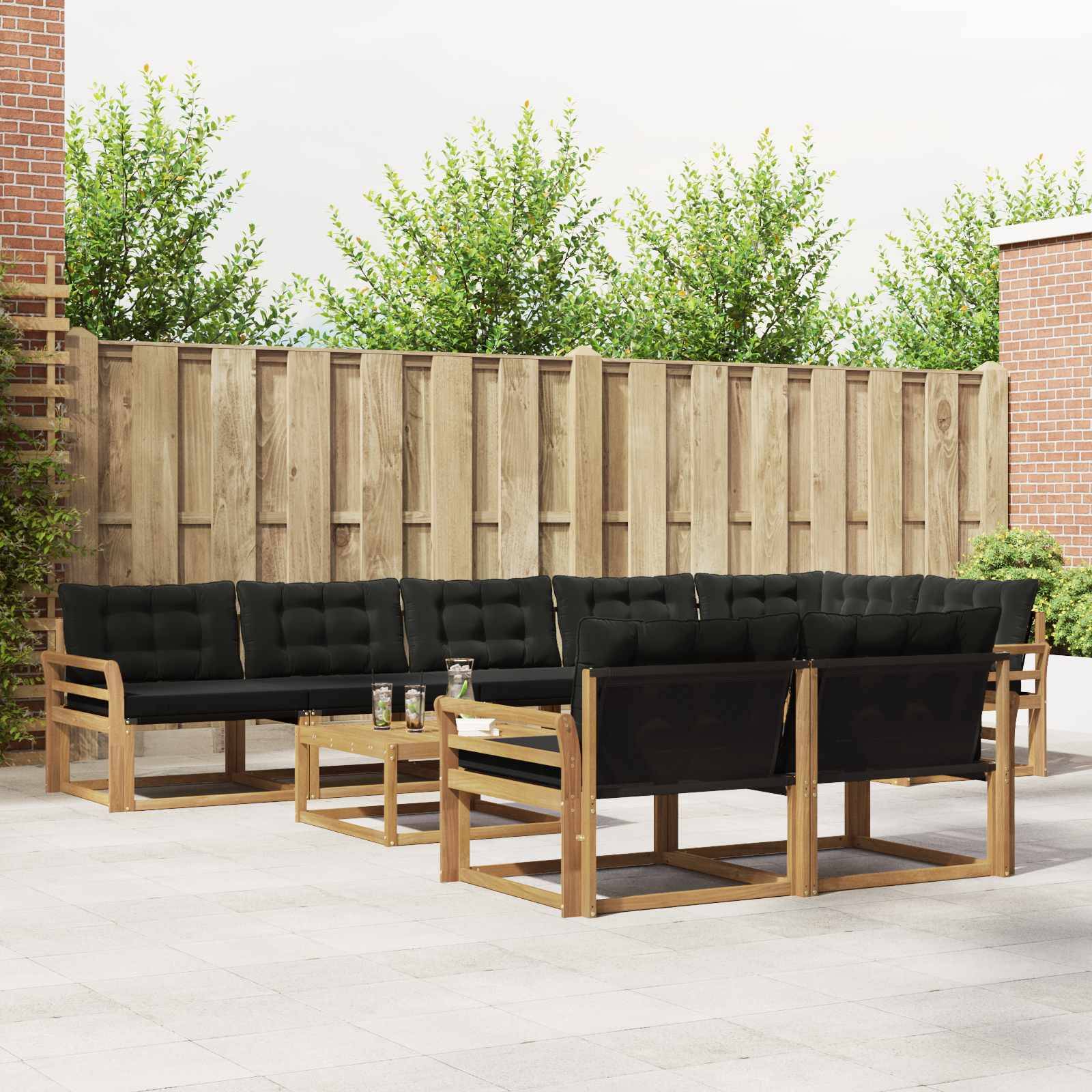 vidaXL Outdoor-Sofagarnitur 9 pcs Weiß und Schwarz 79 x 79 x 37 cm