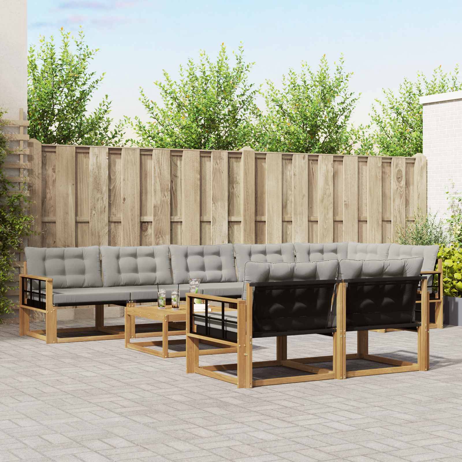 vidaXL Outdoor-Sofagarnitur 9 pcs Weiß und Hellgrau 79 x 79 x 37 cm