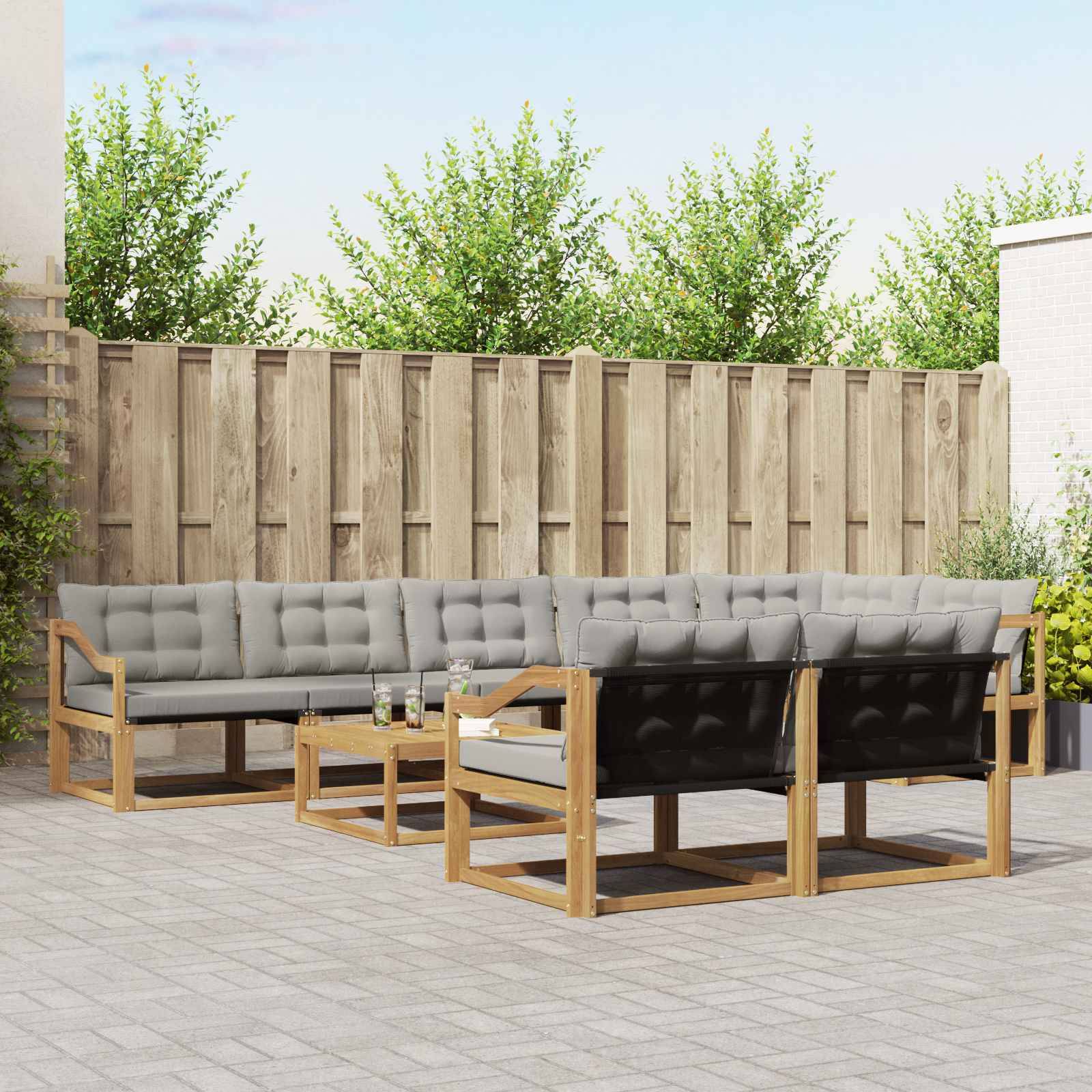 vidaXL Outdoor-Sofagarnitur 9 pcs Weiß und Hellgrau 79 x 79 x 37 cm