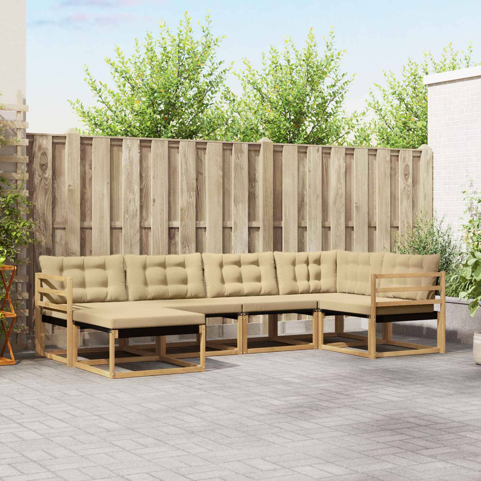 vidaXL Outdoor-Sofagarnitur mit Kissen 6 pcs Weiß und Beige