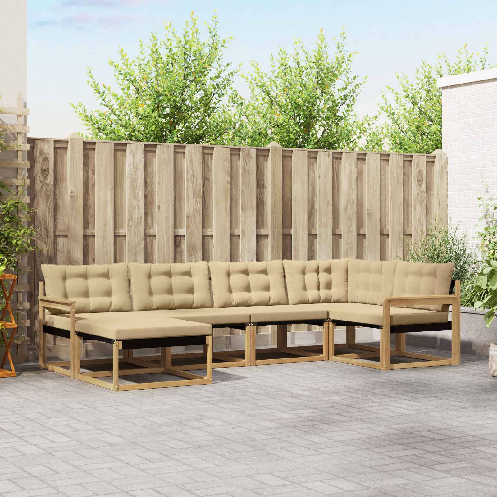 vidaXL Outdoor-Sofagarnitur mit Kissen 6 pcs Weiß und Beige