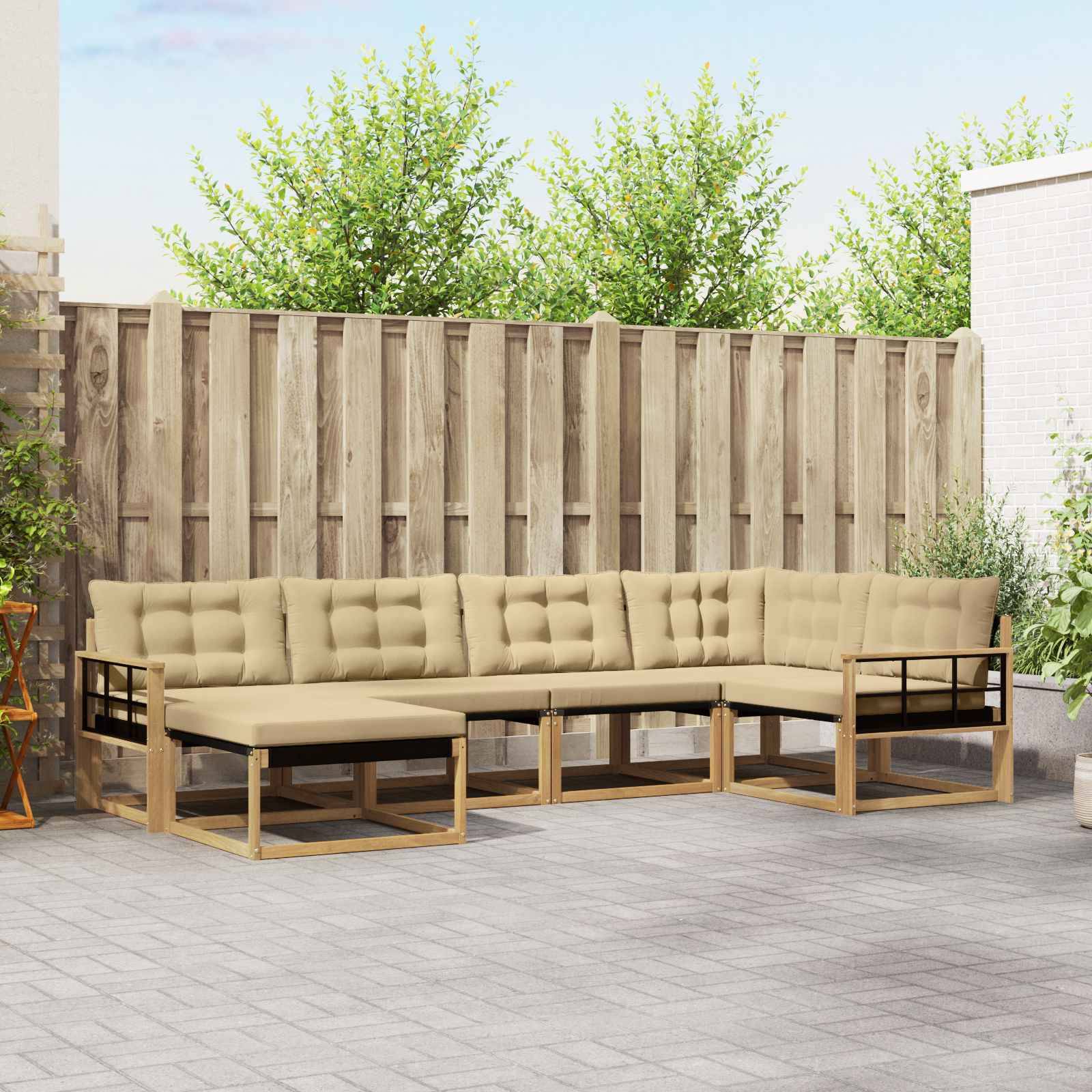 vidaXL Outdoor-Sofagarnitur mit Kissen 6 pcs Weiß und Beige