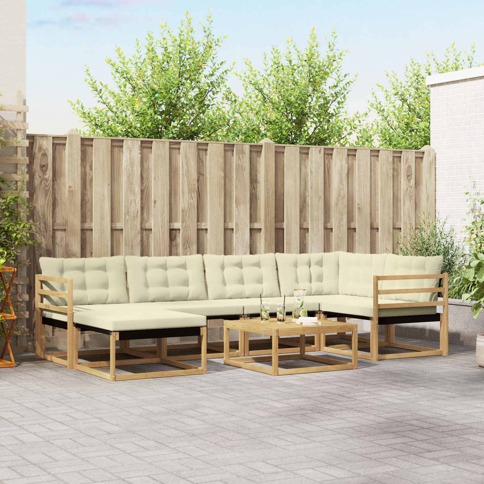 vidaXL Outdoor-Sofagarnitur 7 pcs Weiß und Creme 79 x 79 x 37 cm