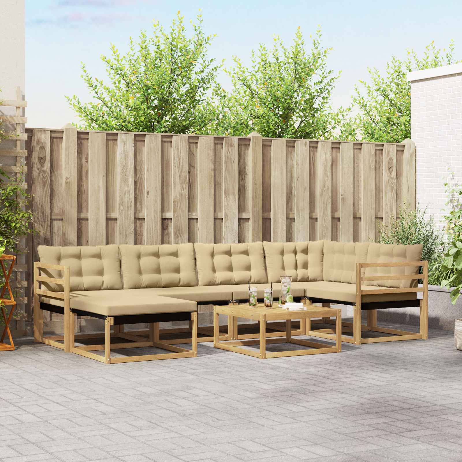 vidaXL Outdoor-Sofagarnitur 7 pcs Weiß und Beige 79 x 79 x 37 cm
