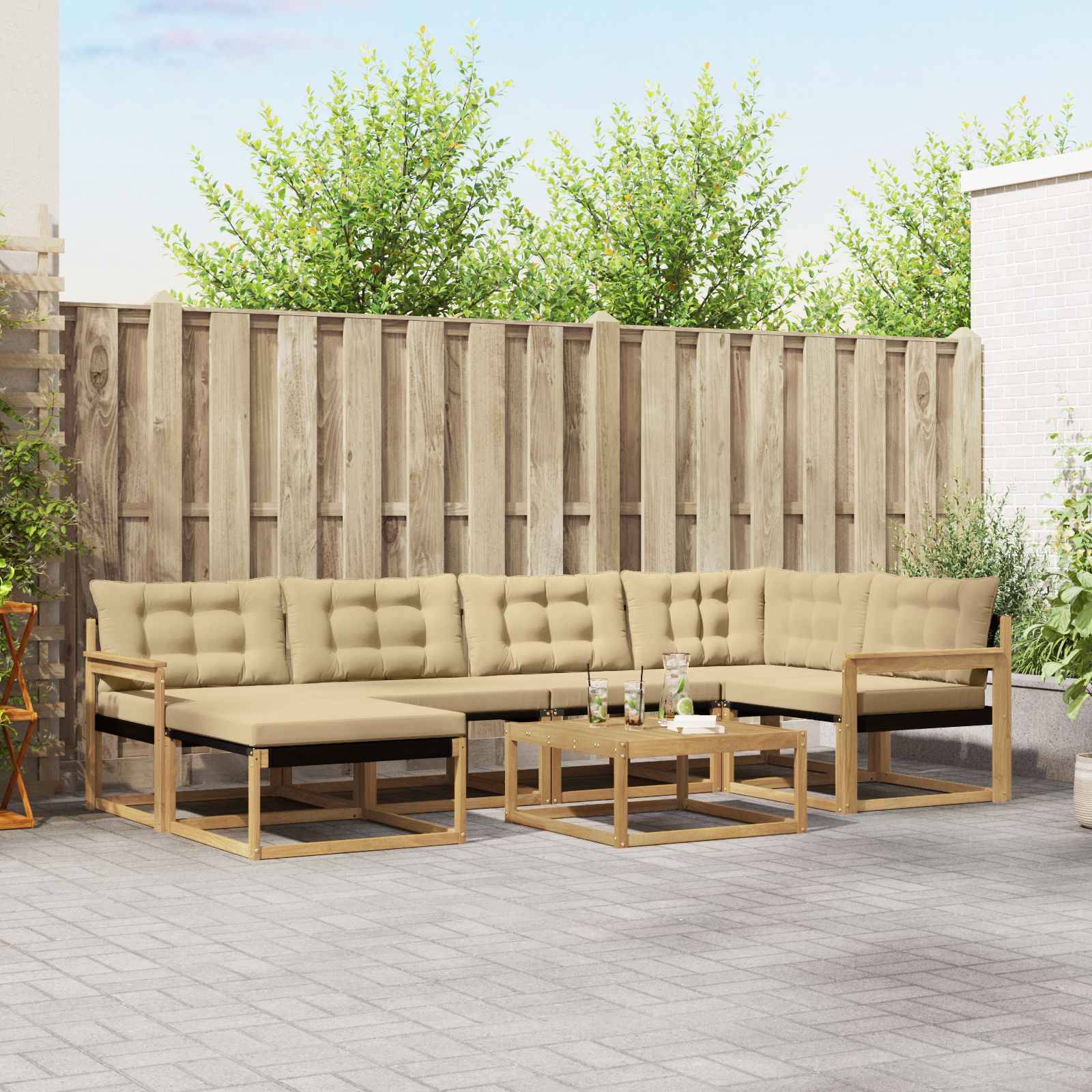 vidaXL Outdoor-Sofagarnitur 7 pcs Weiß und Beige 79 x 79 x 37 cm
