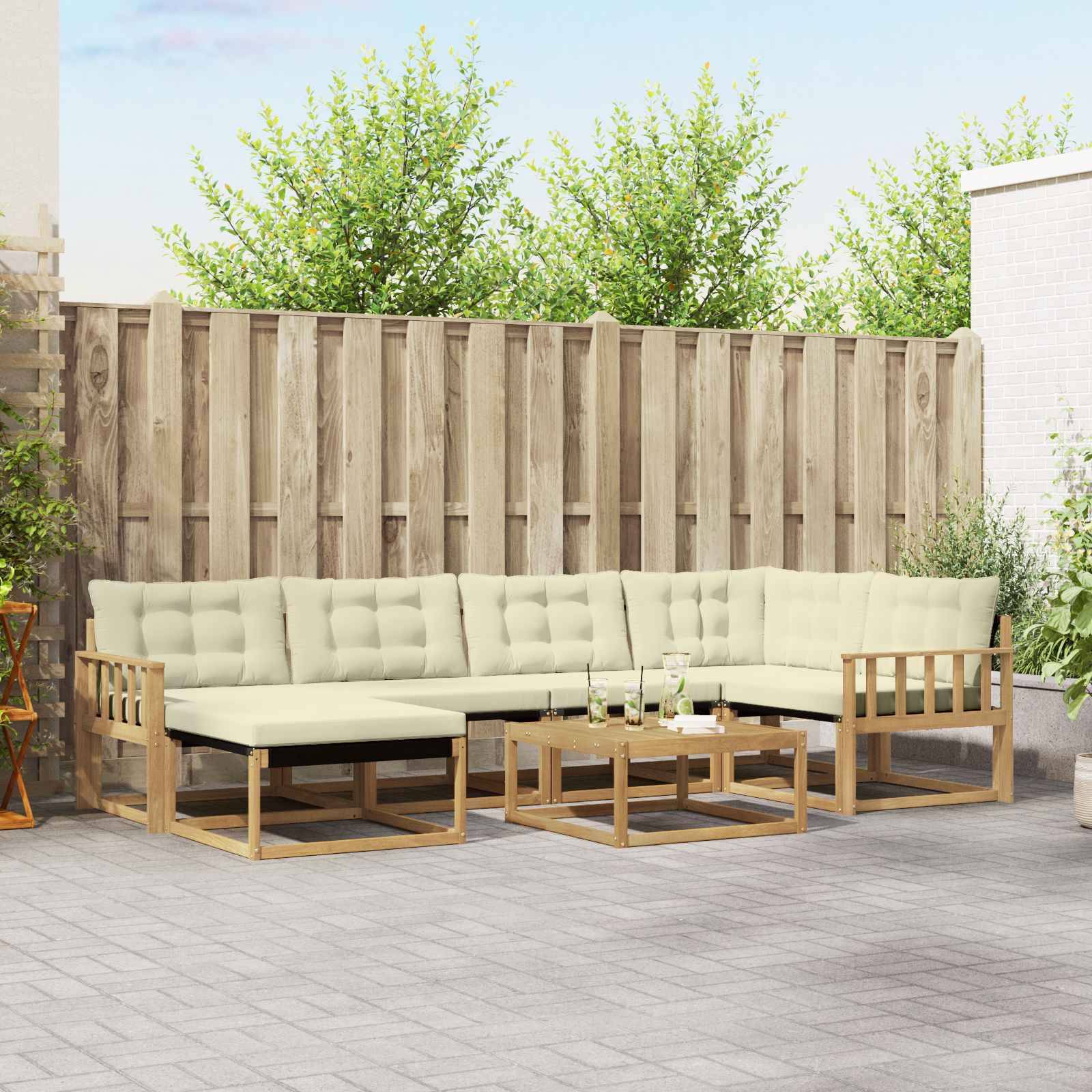 vidaXL Outdoor-Sofagarnitur 7 pcs Weiß und Creme 79 x 79 x 37 cm