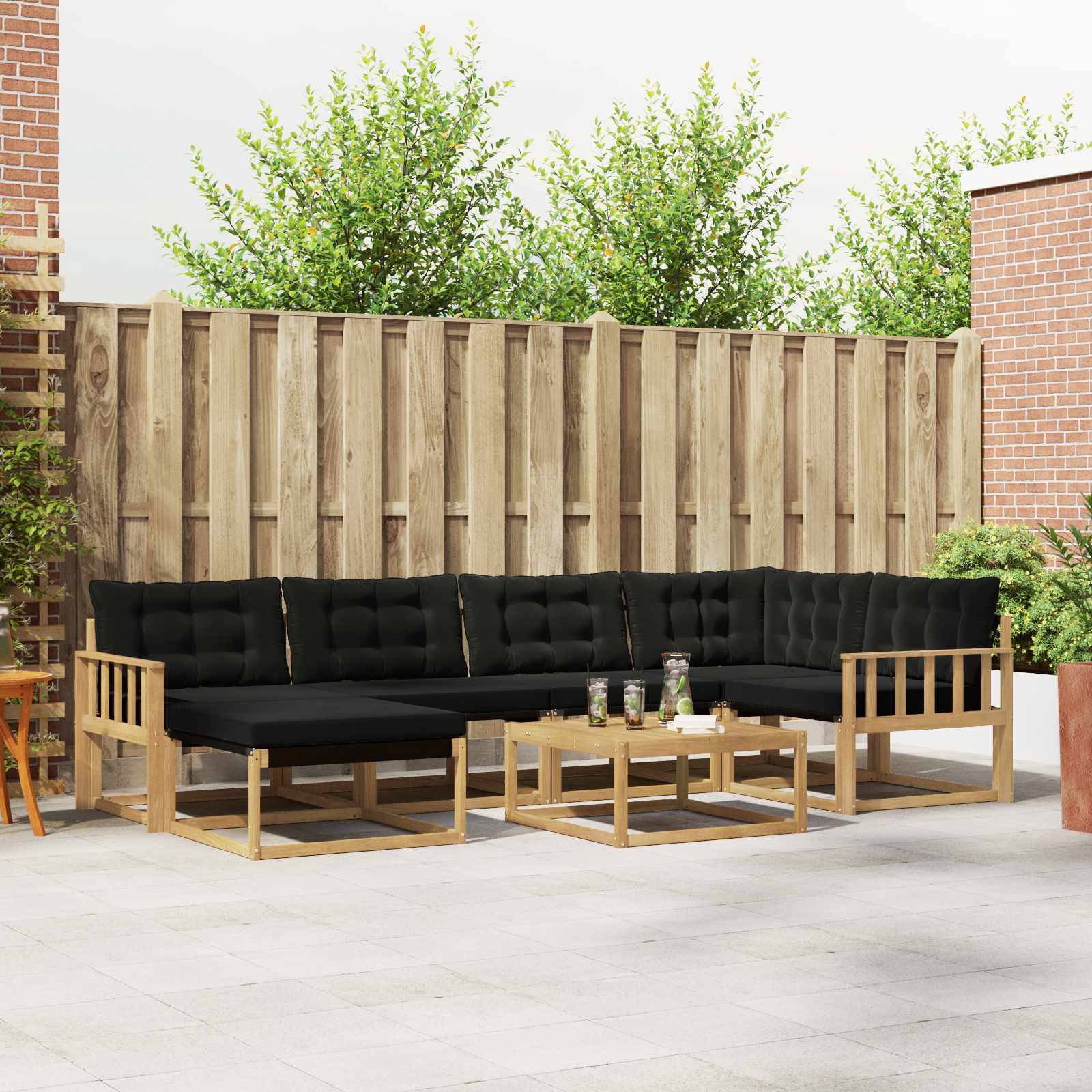 vidaXL Outdoor-Sofagarnitur 7 pcs Weiß und Schwarz 79 x 79 x 37 cm