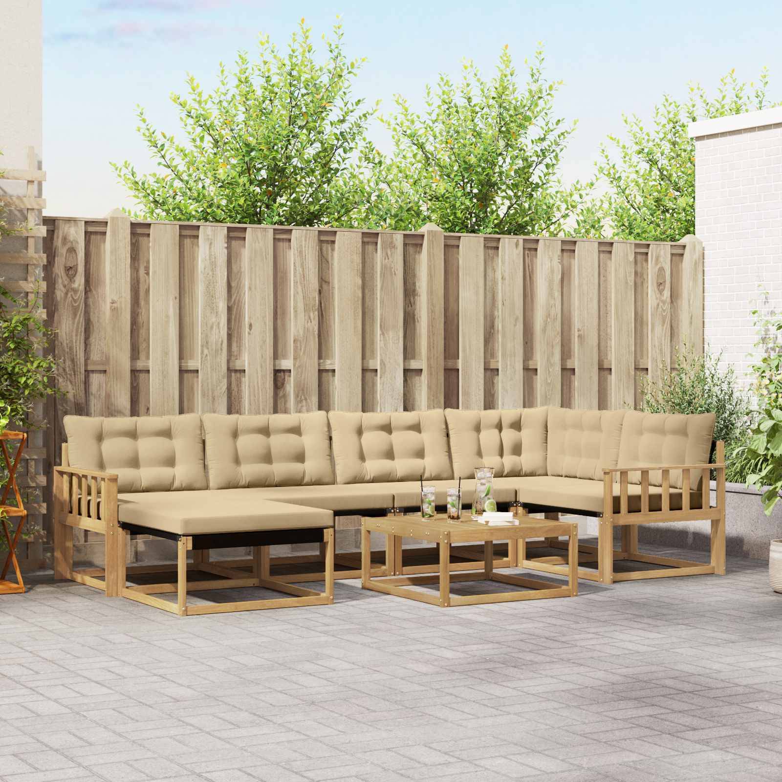 vidaXL Outdoor-Sofagarnitur 7 pcs Weiß und Beige 79 x 79 x 37 cm