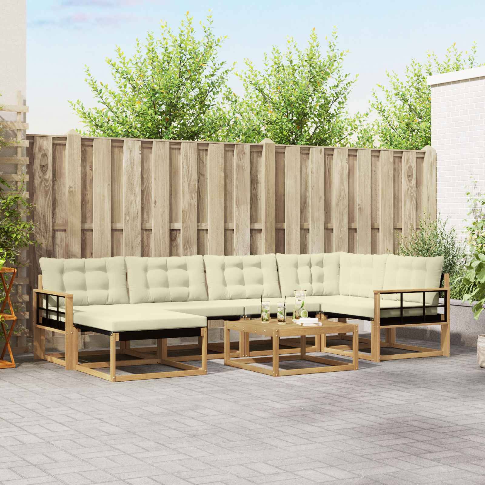 vidaXL Outdoor-Sofagarnitur 7 pcs Weiß und Creme 79 x 79 x 37 cm