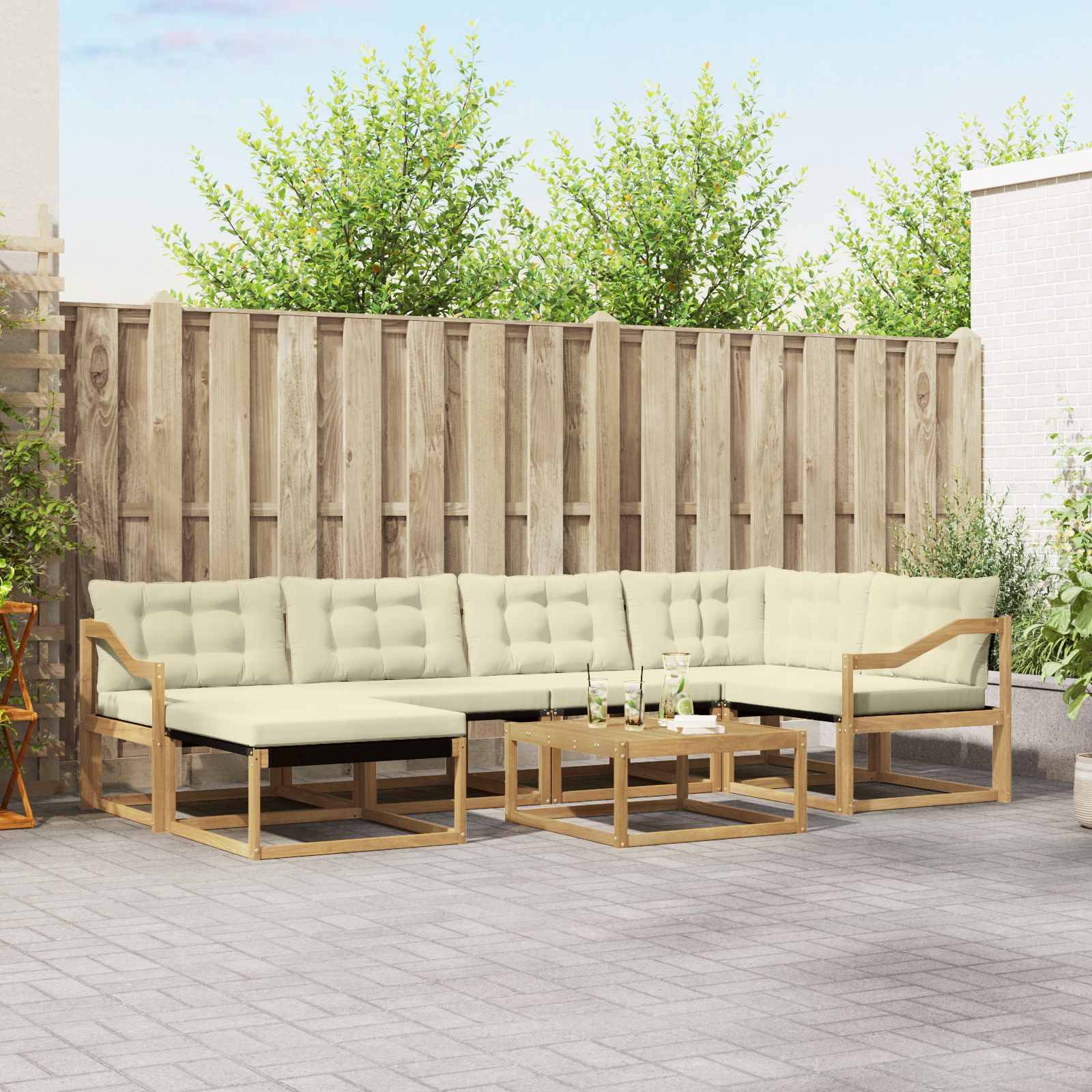 vidaXL Outdoor-Sofagarnitur 7 pcs Weiß und Creme 79 x 79 x 37 cm