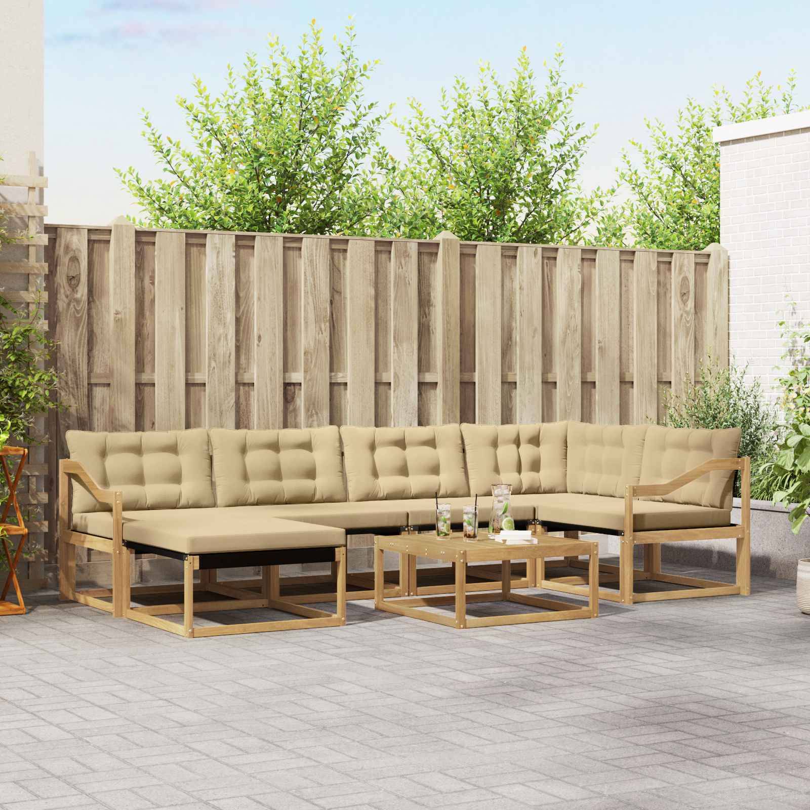 vidaXL Outdoor-Sofagarnitur 7 pcs Weiß und Beige 79 x 79 x 37 cm