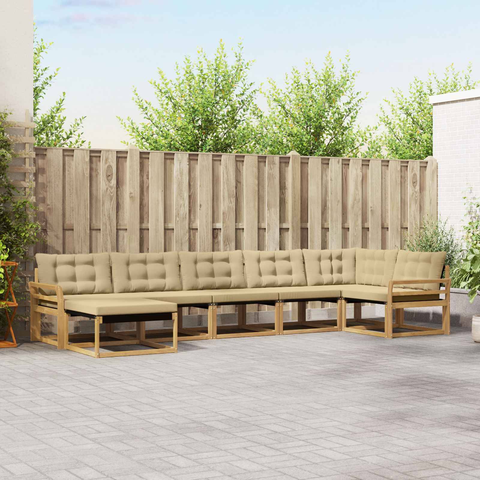 vidaXL Outdoor-Sofagarnitur mit Kissen 7 pcs Weiß und Beige