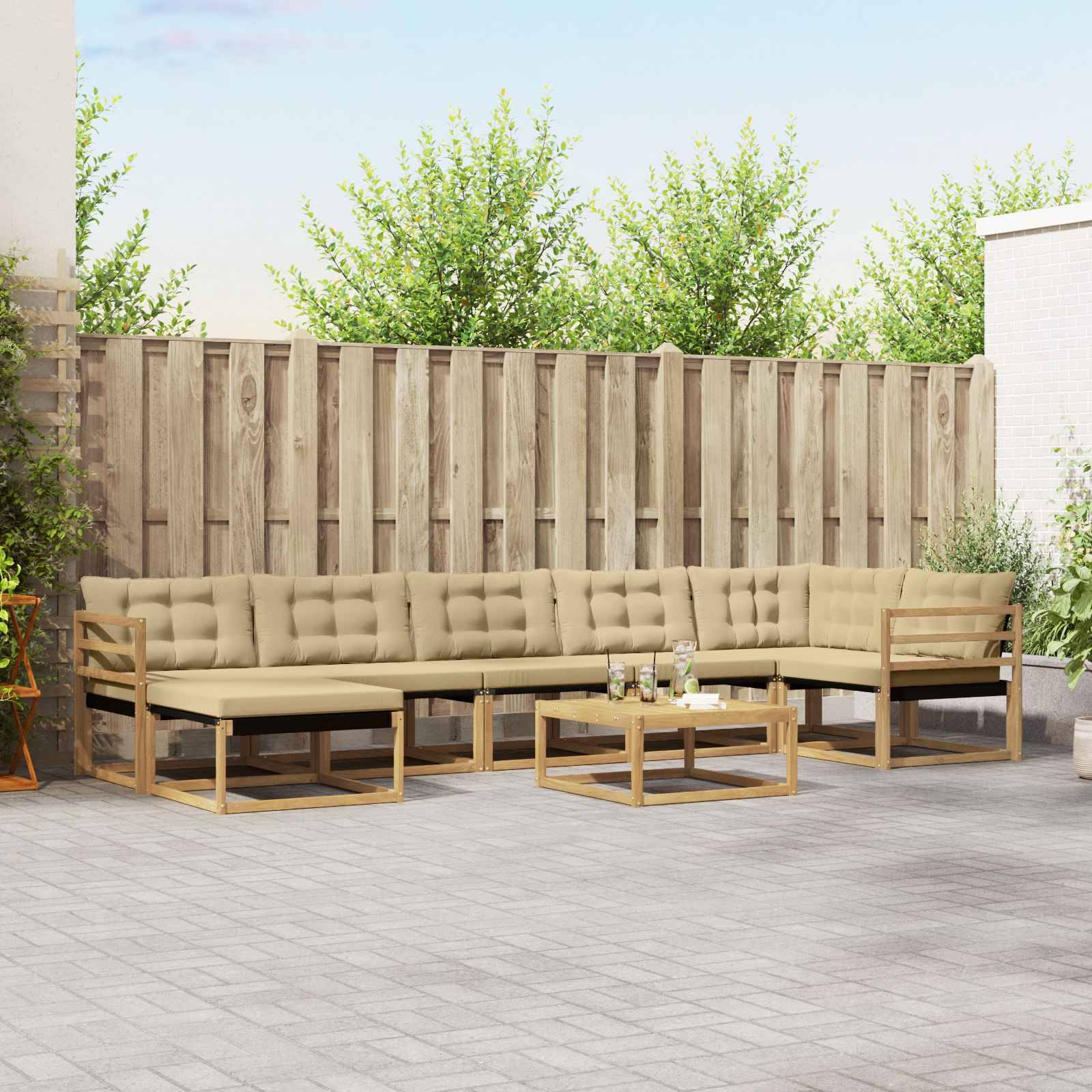 vidaXL Outdoor-Sofagarnitur 8 pcs Weiß und Beige 79 x 79 x 37 cm