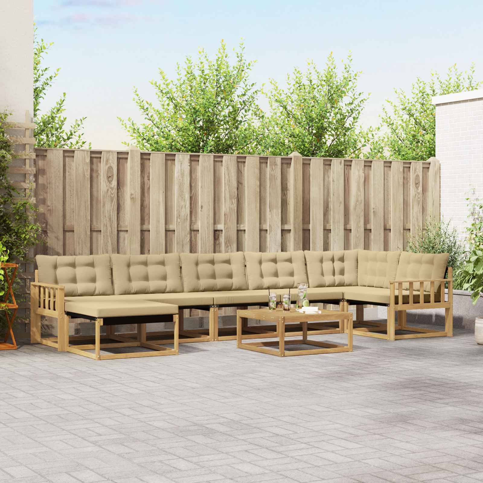 vidaXL Outdoor-Sofagarnitur 8 pcs Weiß und Beige 79 x 79 x 37 cm
