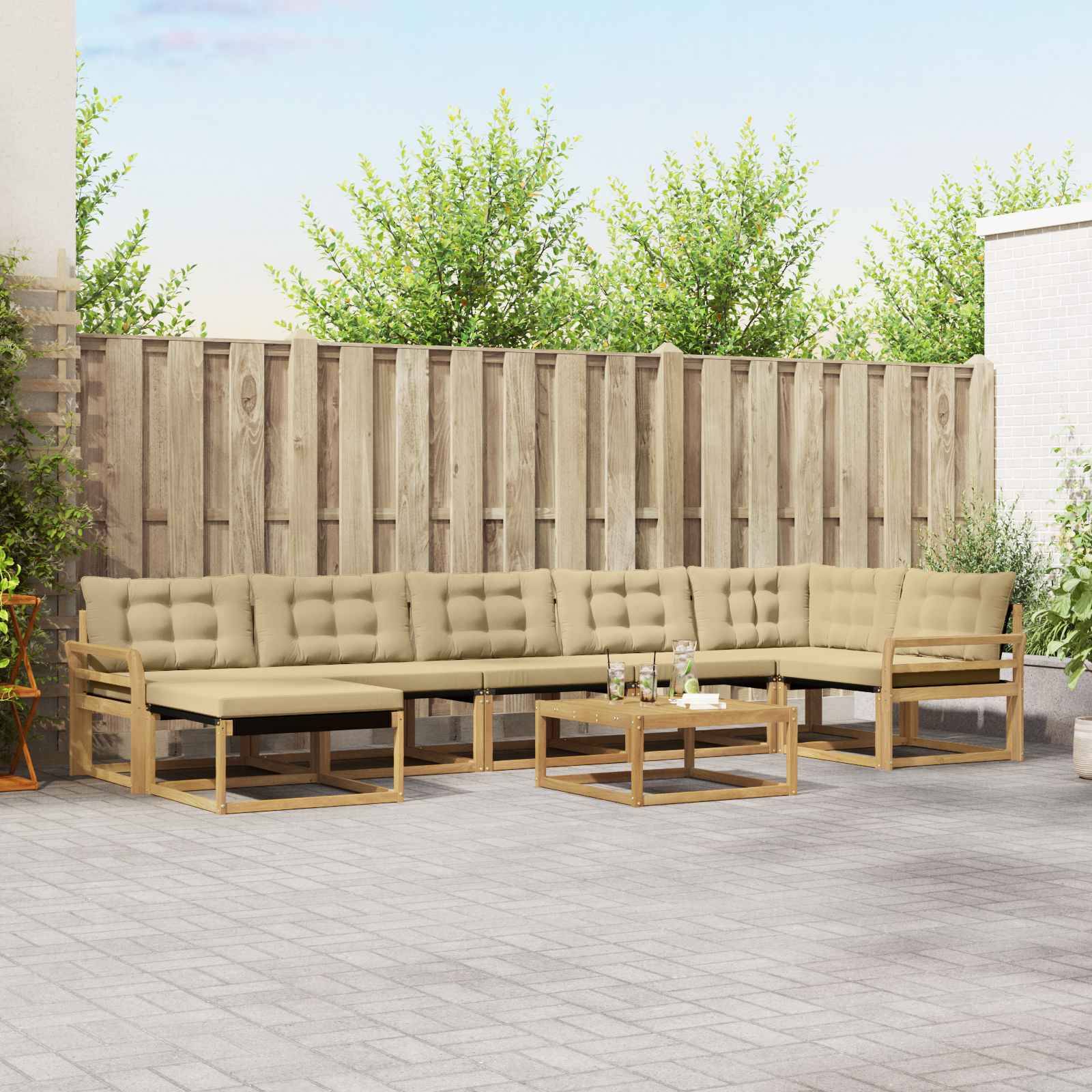 vidaXL Outdoor-Sofagarnitur 8 pcs Weiß und Beige 79 x 79 x 37 cm