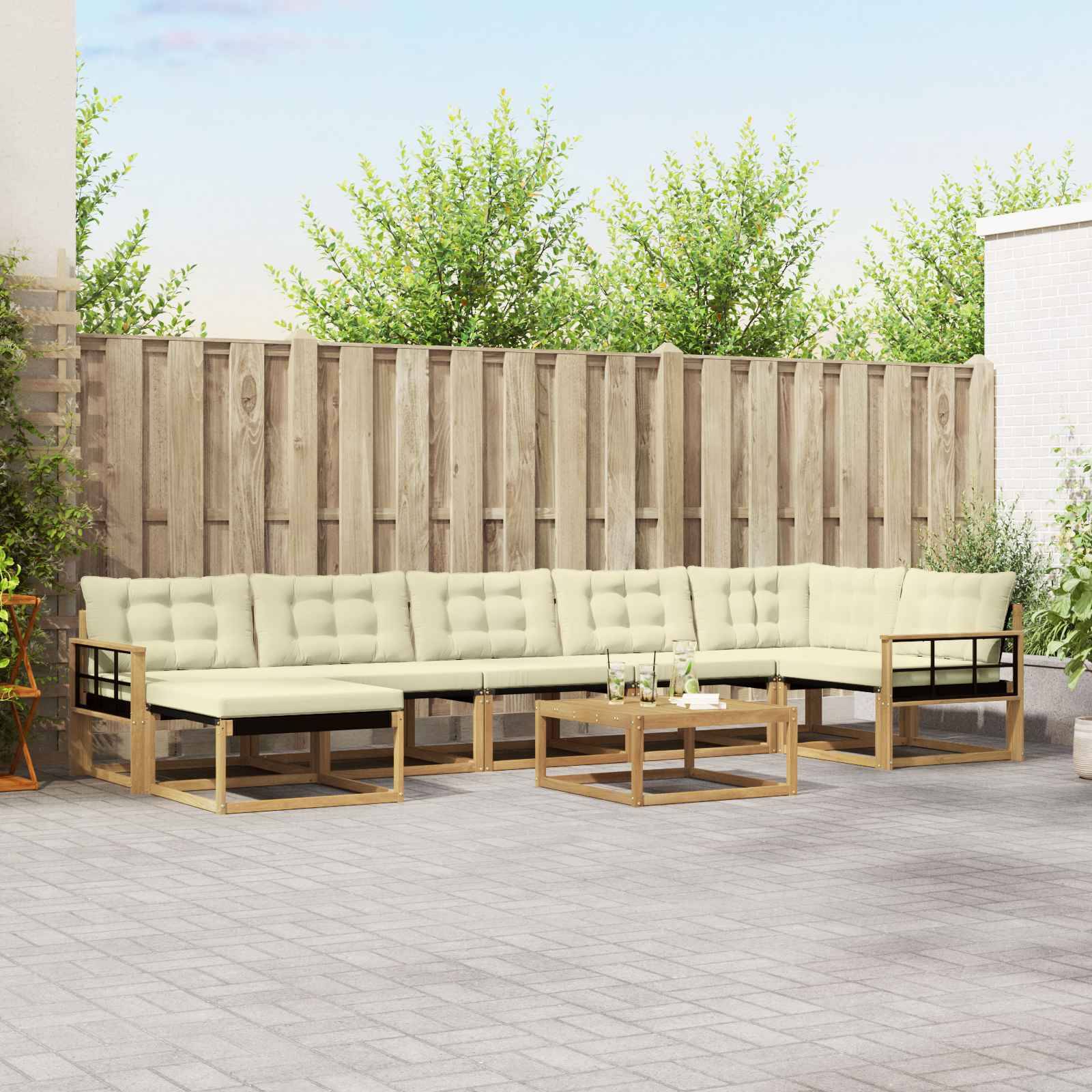 vidaXL Outdoor-Sofagarnitur 8 pcs Weiß und Creme 79 x 79 x 37 cm