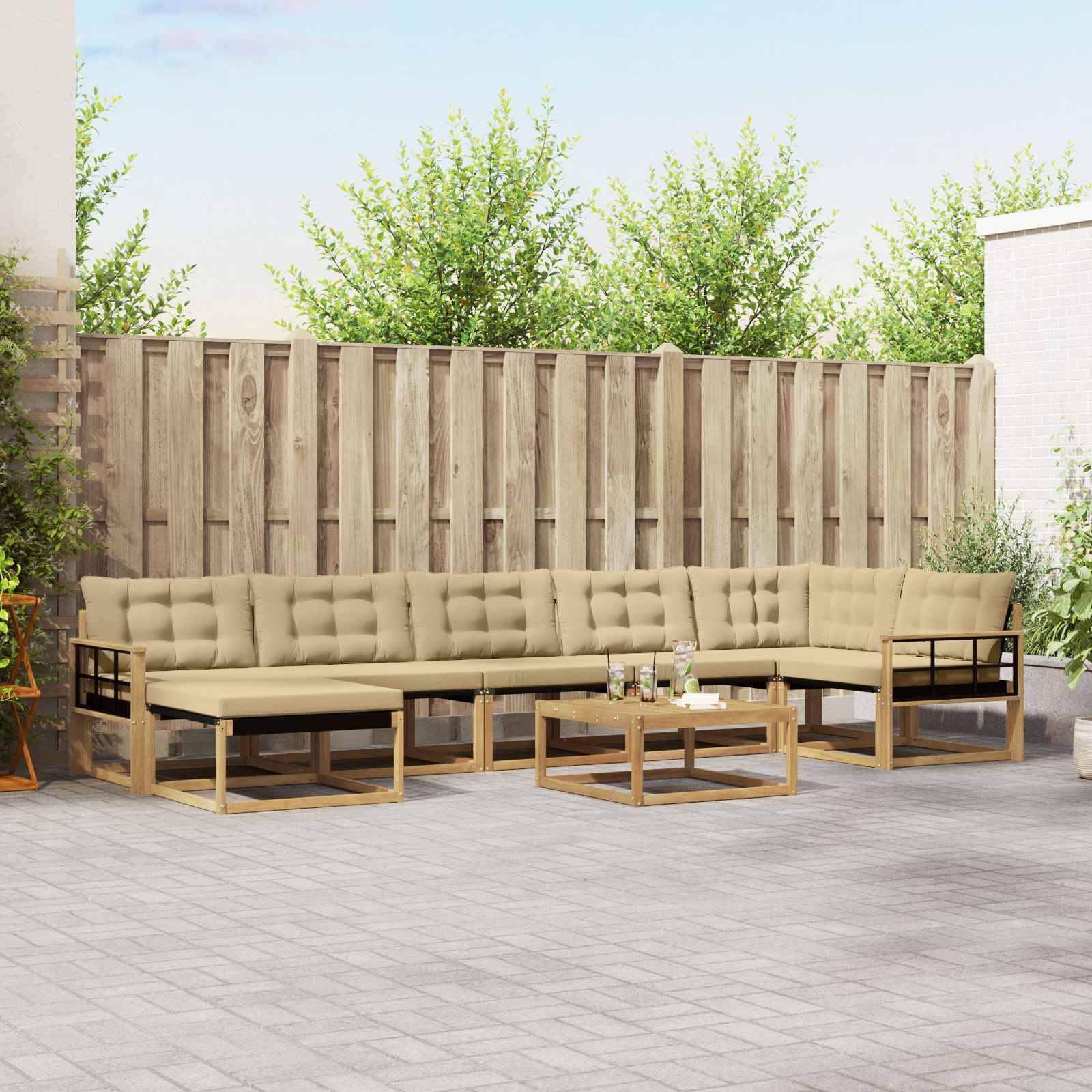 vidaXL Outdoor-Sofagarnitur 8 pcs Weiß und Beige 79 x 79 x 37 cm