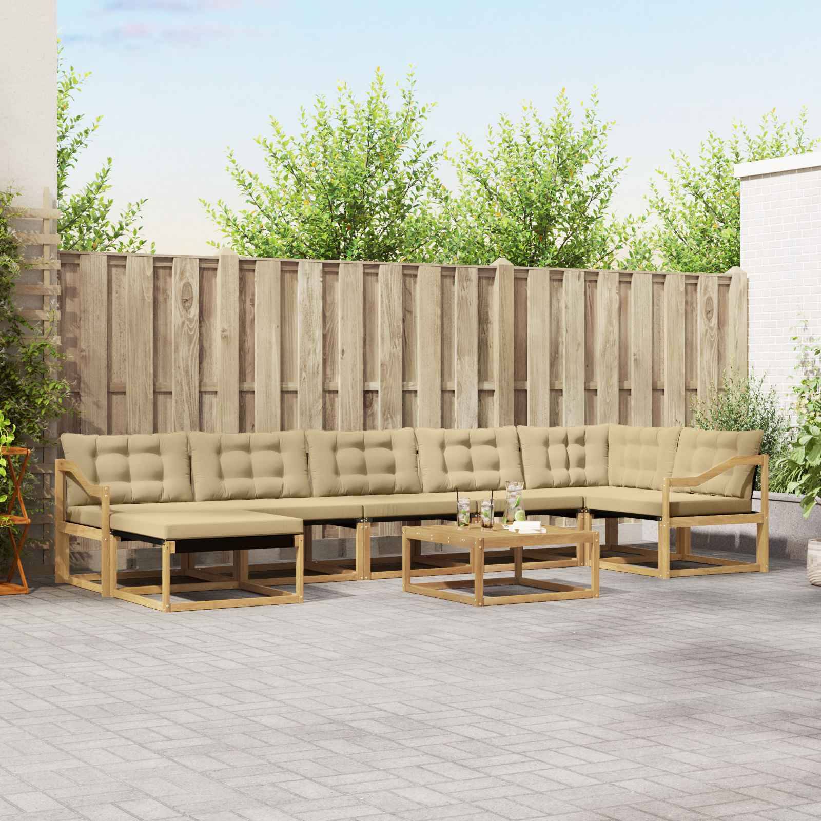 vidaXL Outdoor-Sofagarnitur 8 pcs Weiß und Beige 79 x 79 x 37 cm