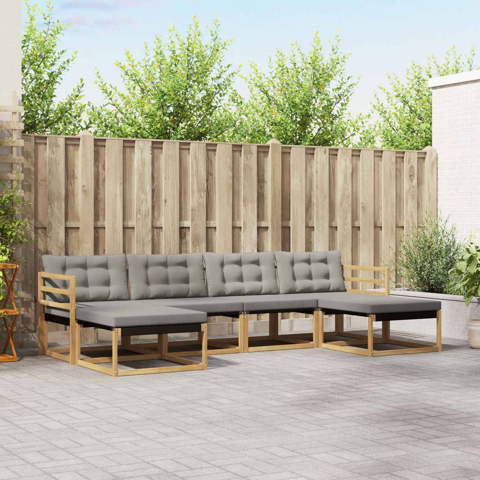 vidaXL Outdoor-Sofagarnitur mit Kissen 6 pcs Weiß und Hellgrau