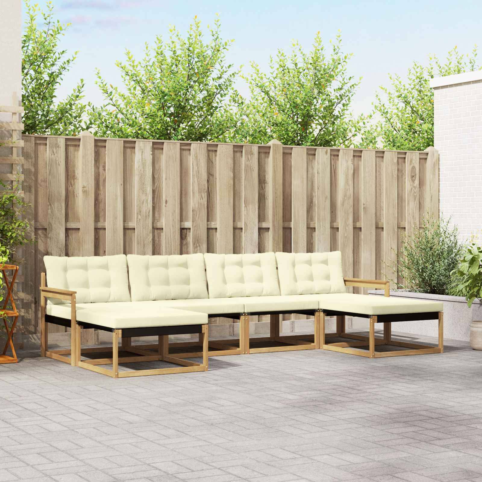 vidaXL Outdoor-Sofagarnitur mit Kissen 6 pcs Weiß und Creme