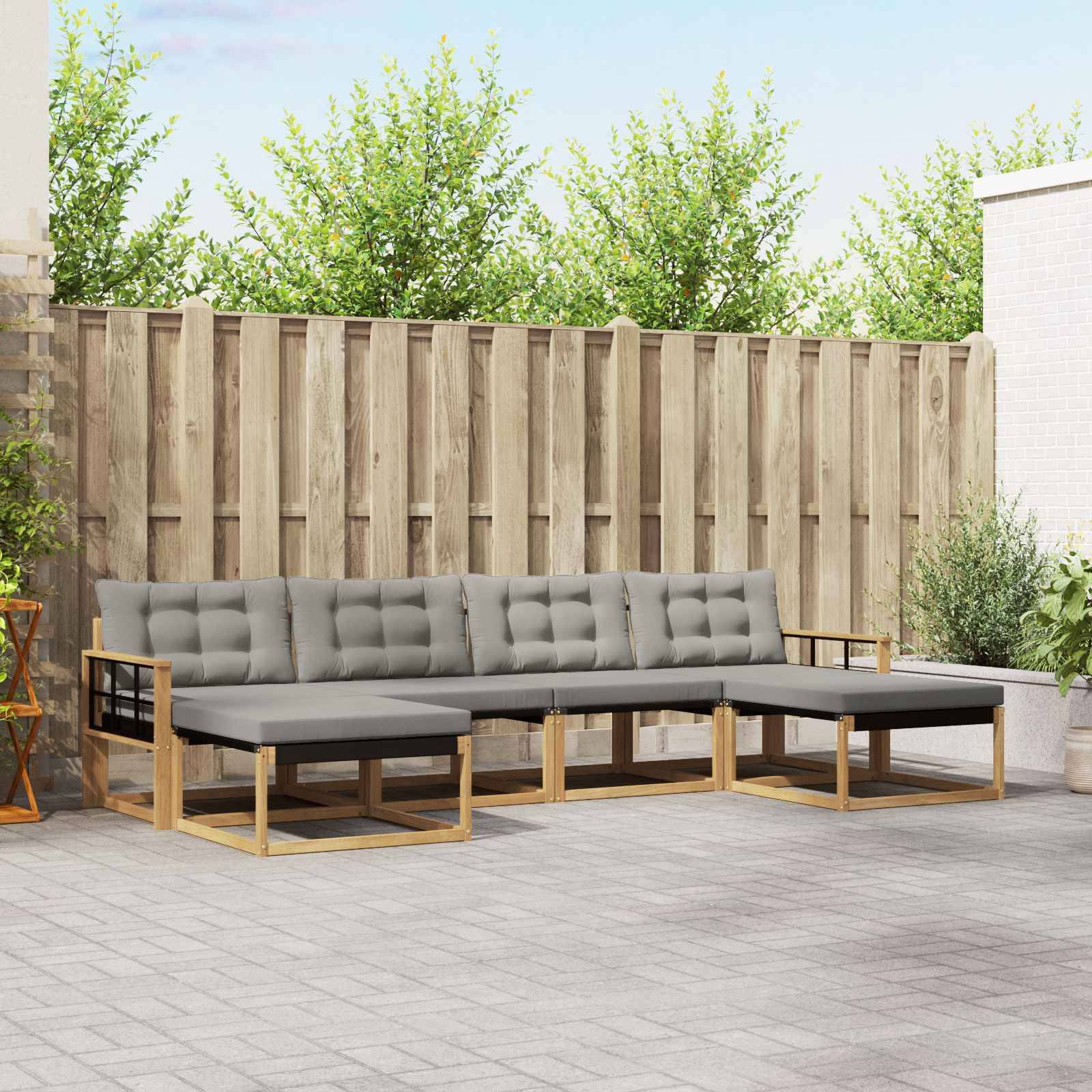 vidaXL Outdoor-Sofagarnitur mit Kissen 6 pcs Weiß und Hellgrau