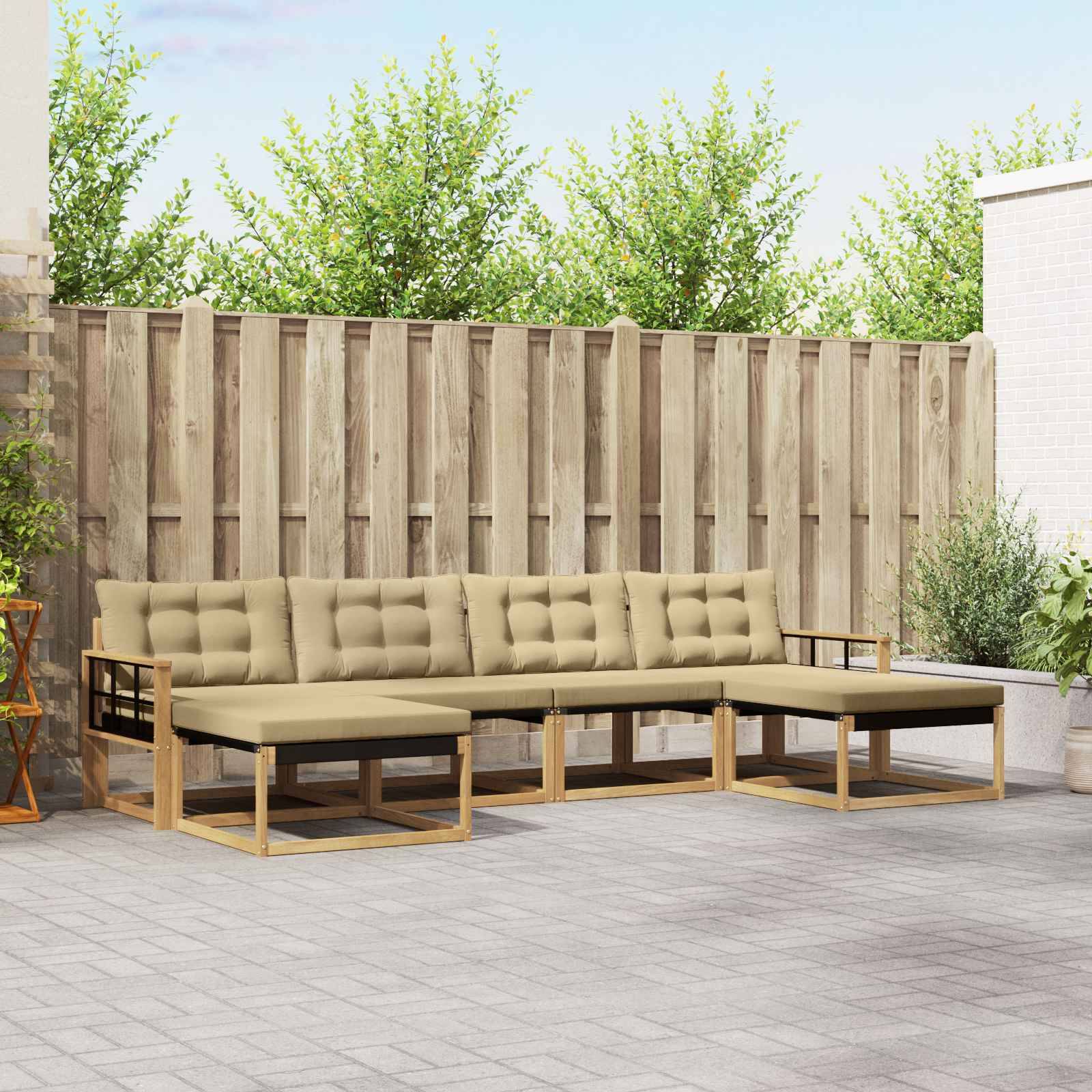 vidaXL Outdoor-Sofagarnitur mit Kissen 6 pcs Weiß und Beige