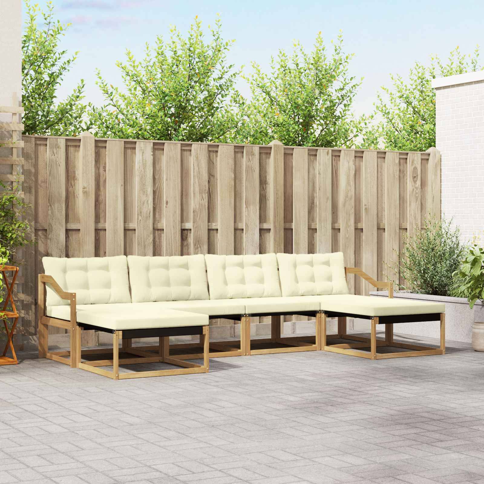 vidaXL Outdoor-Sofagarnitur mit Kissen 6 pcs Weiß und Creme