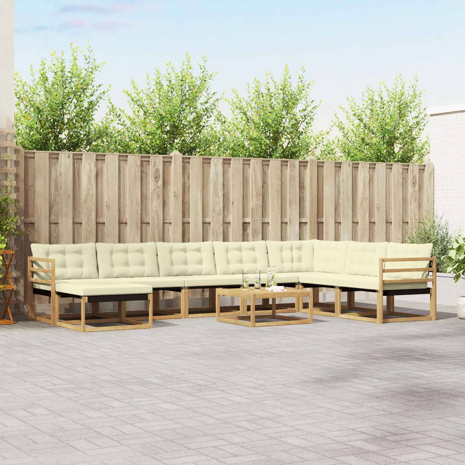 vidaXL Outdoor-Sofagarnitur 9 pcs Weiß und Creme 79 x 79 x 37 cm