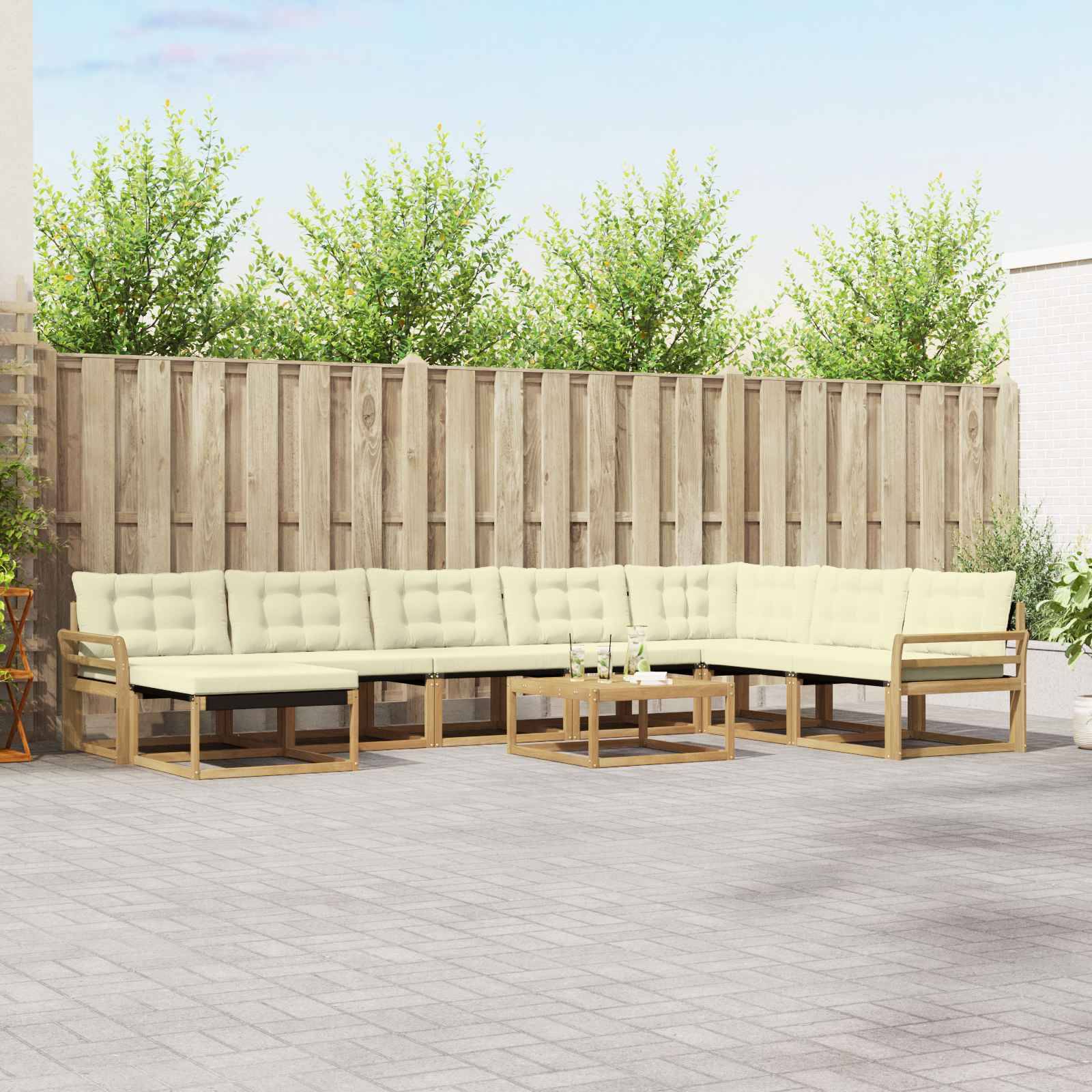 vidaXL Outdoor-Sofagarnitur 9 pcs Weiß und Creme 79 x 79 x 37 cm