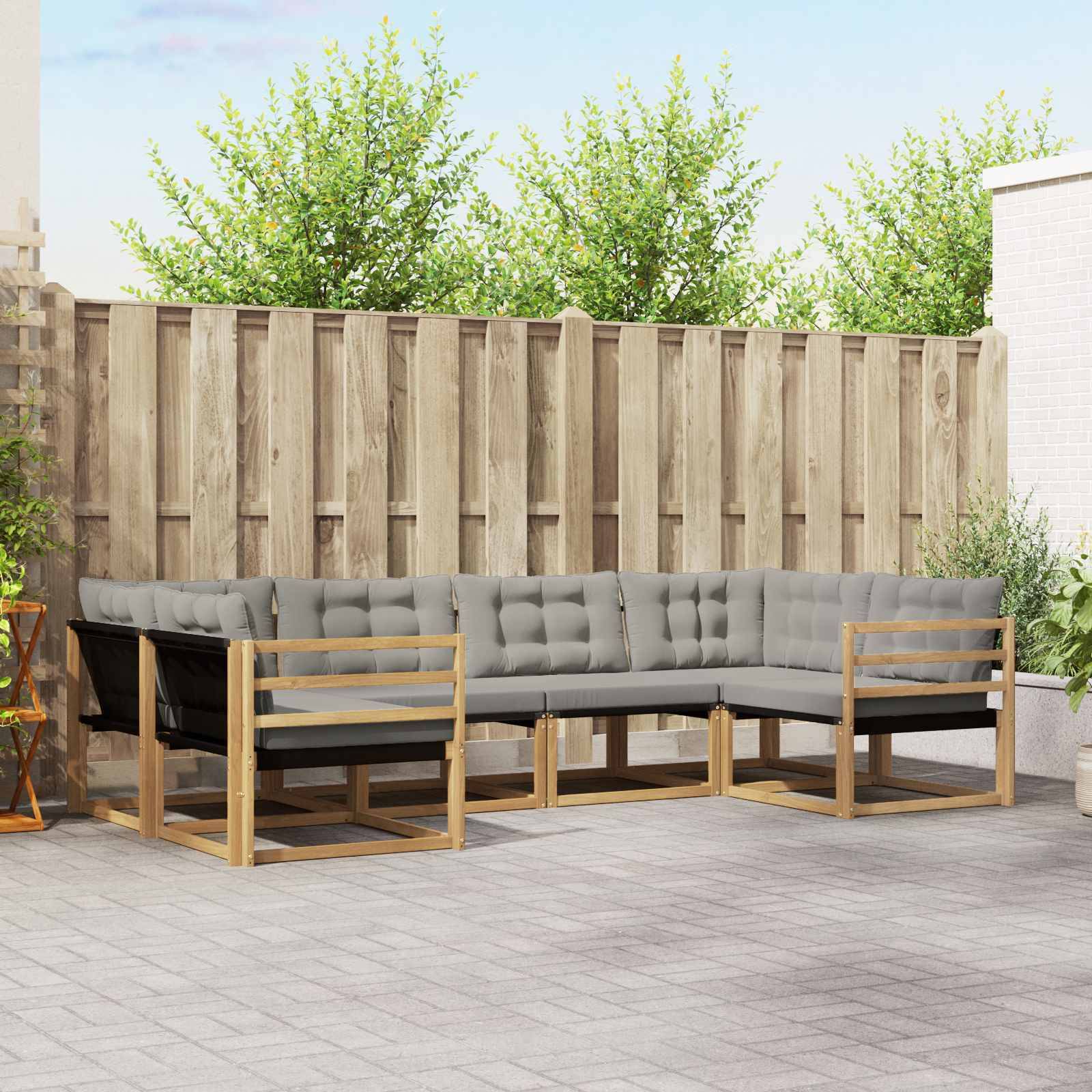 vidaXL Outdoor-Sofagarnitur mit Kissen 6 pcs Weiß und Hellgrau