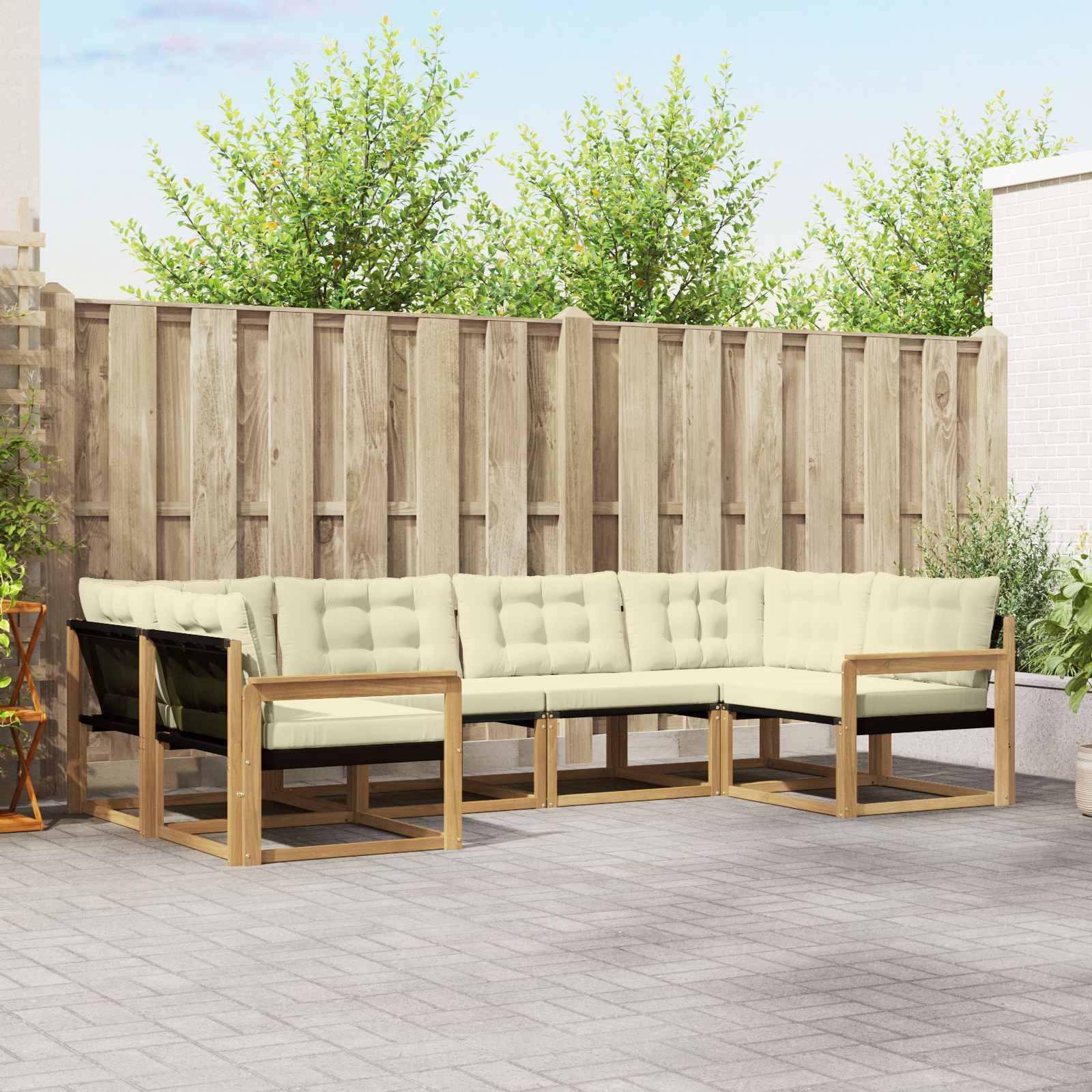 vidaXL Outdoor-Sofagarnitur mit Kissen 6 pcs Weiß und Creme