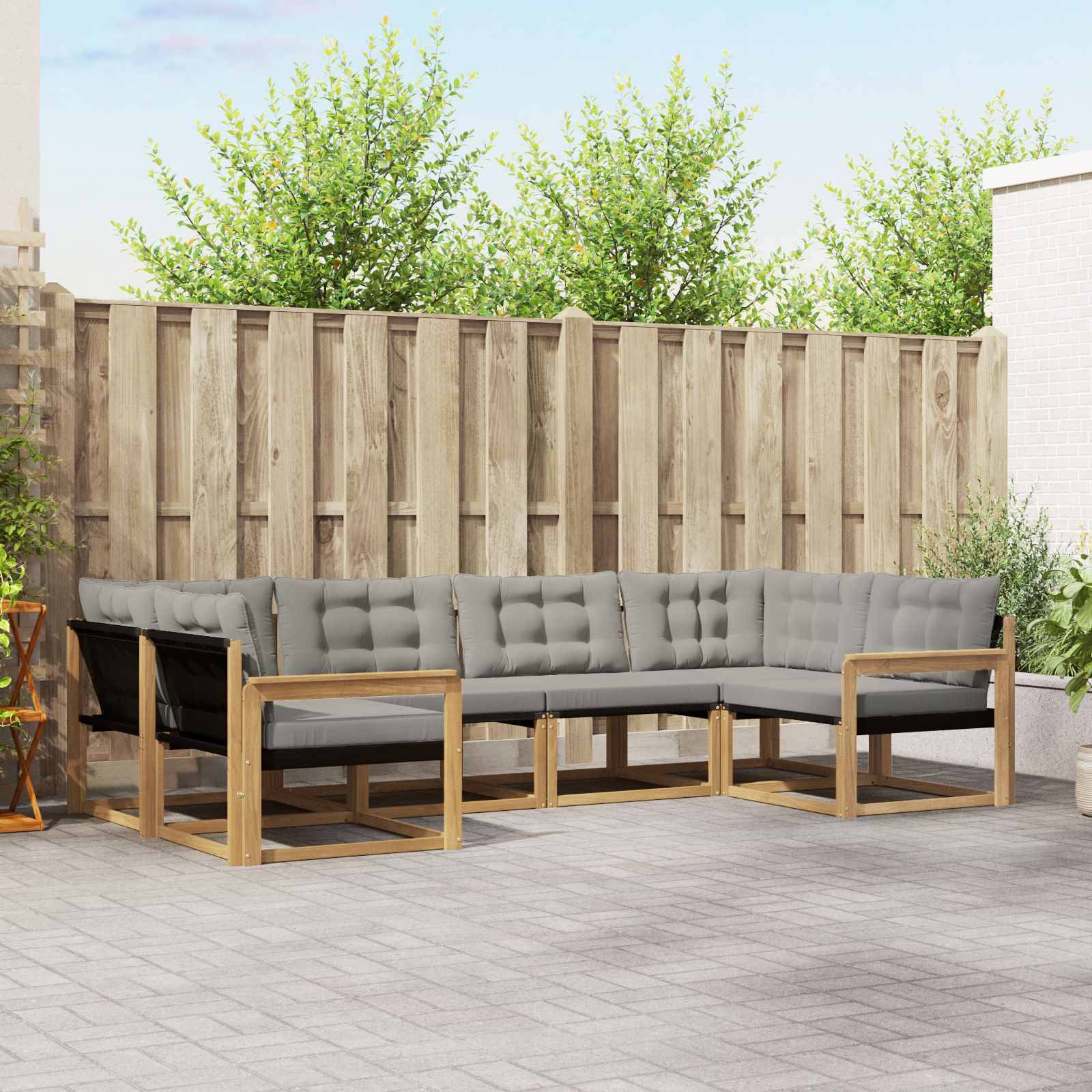 vidaXL Outdoor-Sofagarnitur mit Kissen 6 pcs Weiß und Hellgrau