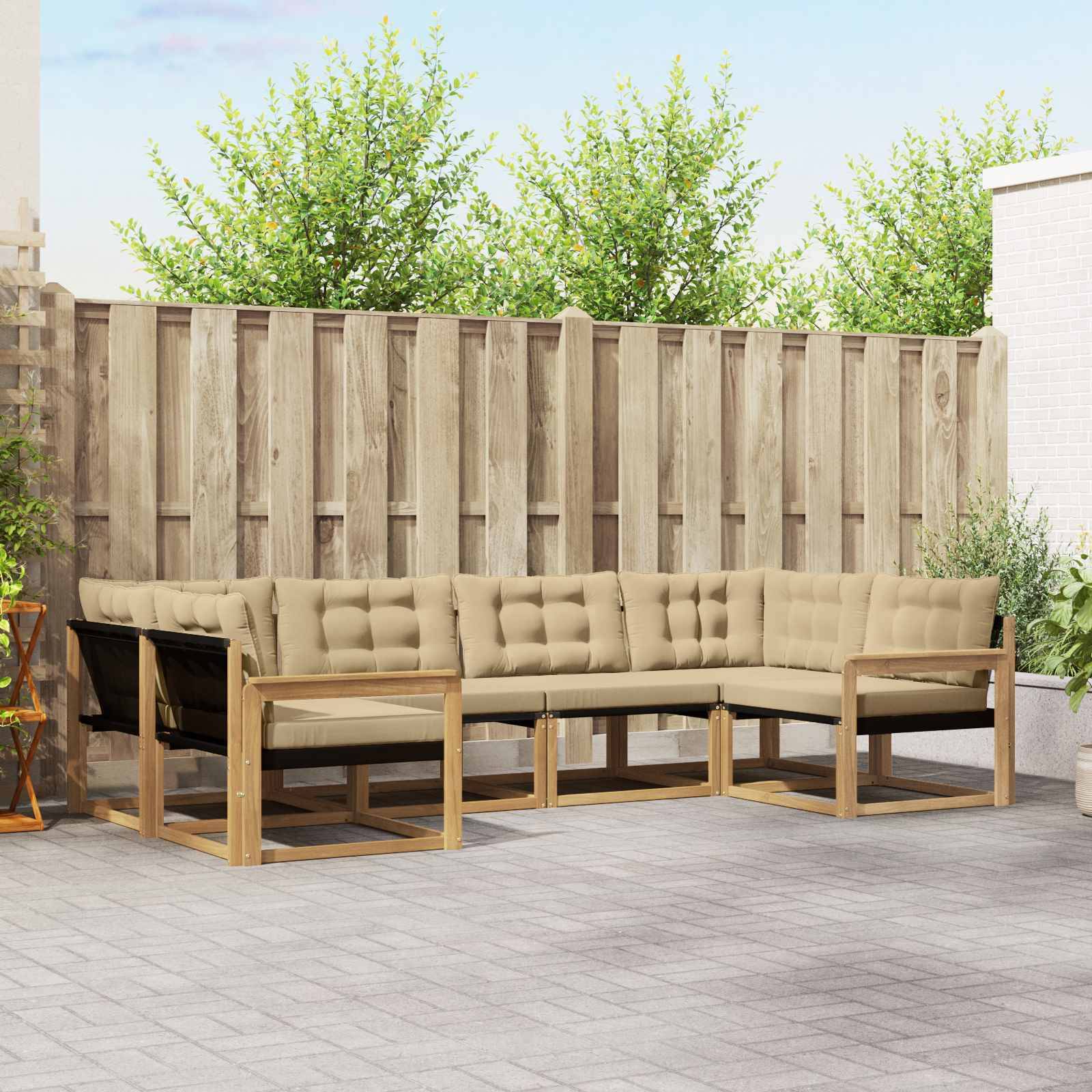 vidaXL Outdoor-Sofagarnitur mit Kissen 6 pcs Weiß und Beige