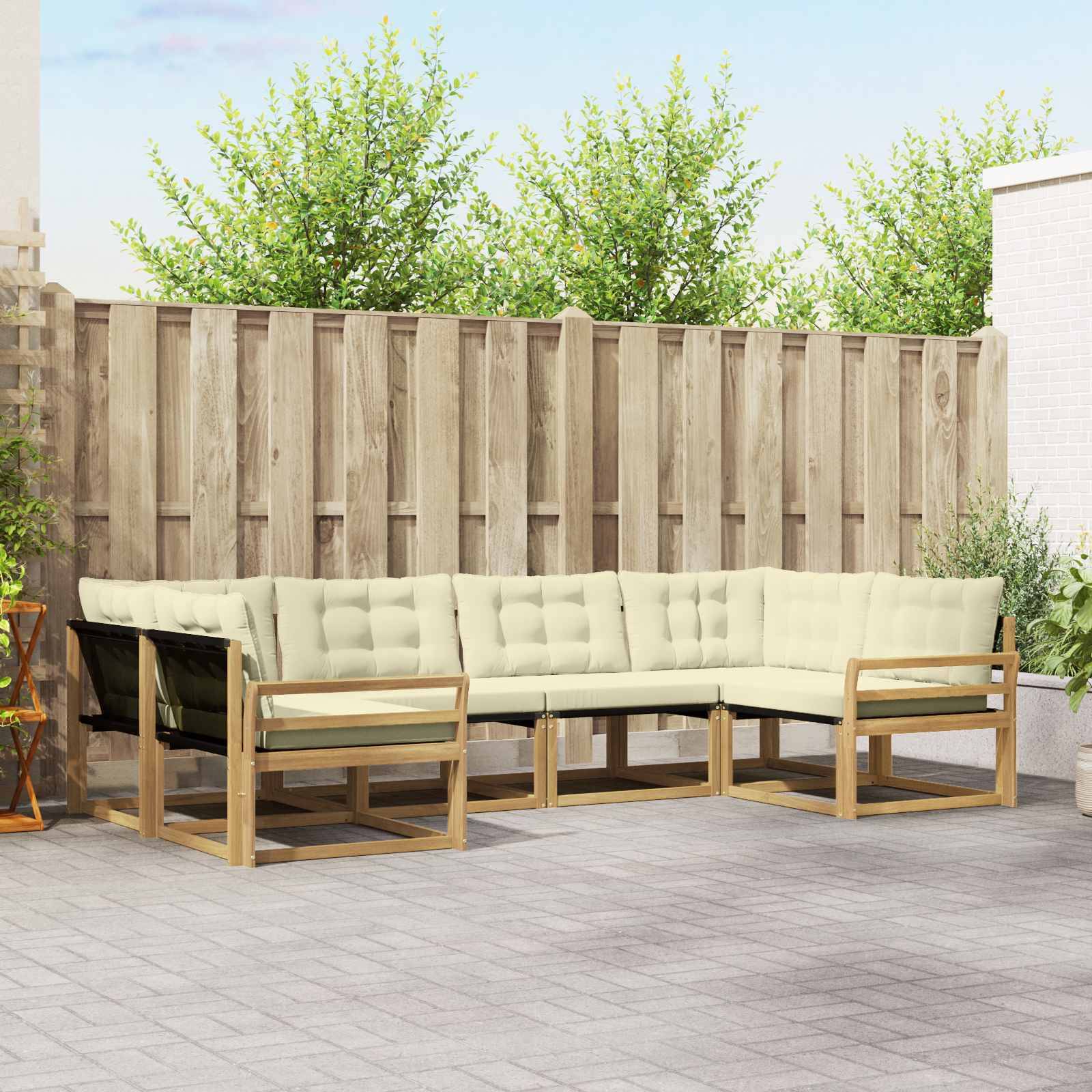 vidaXL Outdoor-Sofagarnitur mit Kissen 6 pcs Weiß und Creme
