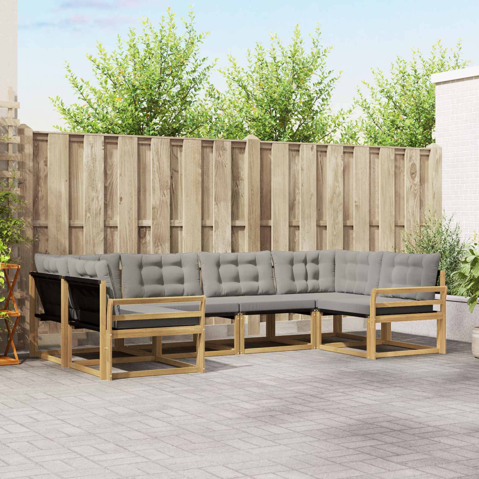 vidaXL Outdoor-Sofagarnitur mit Kissen 6 pcs Weiß und Hellgrau